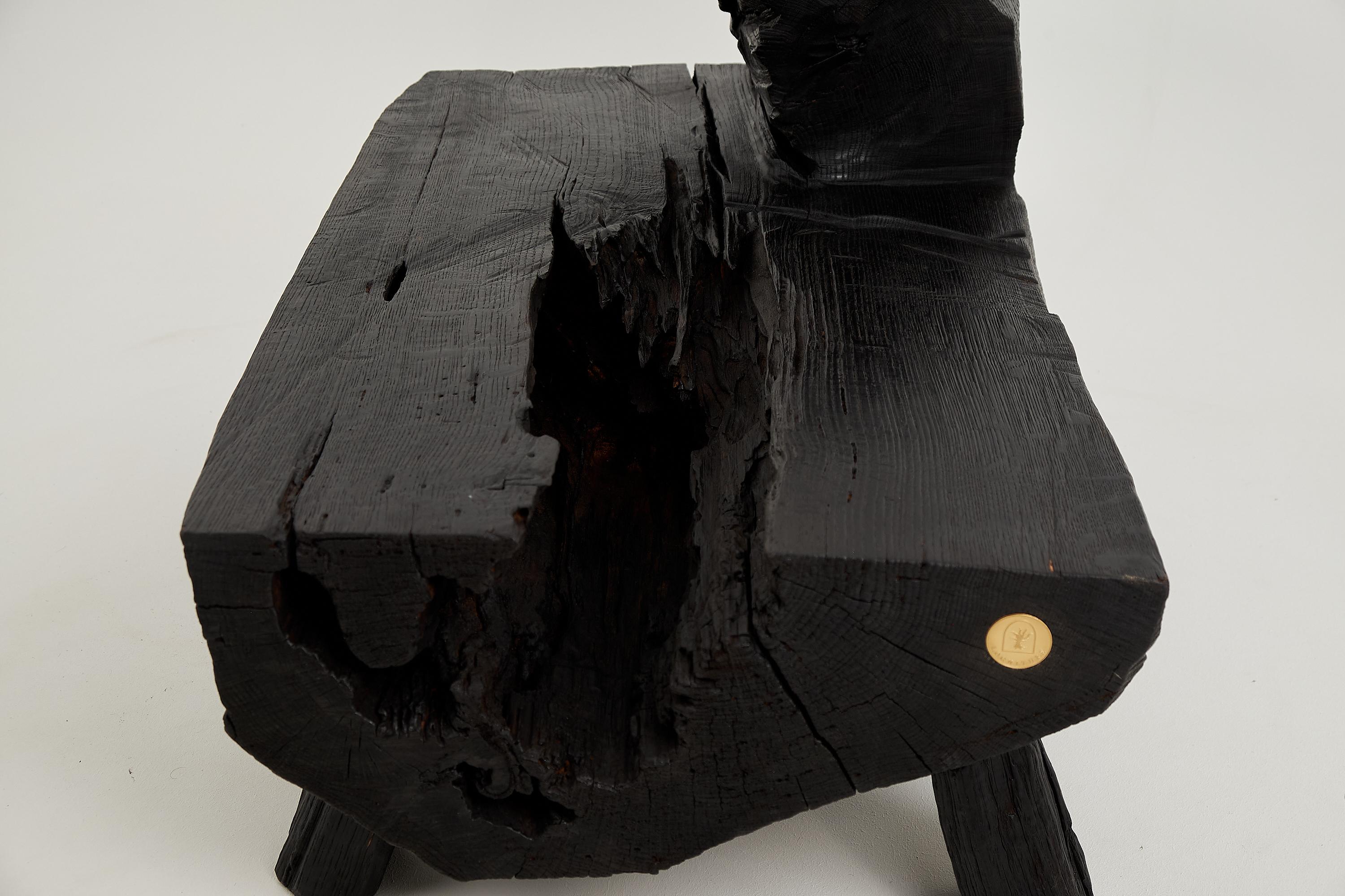 Logniture, Table basse rustique sculpturale, Bois de Oak Oak noir brûlé, Unique en vente 1