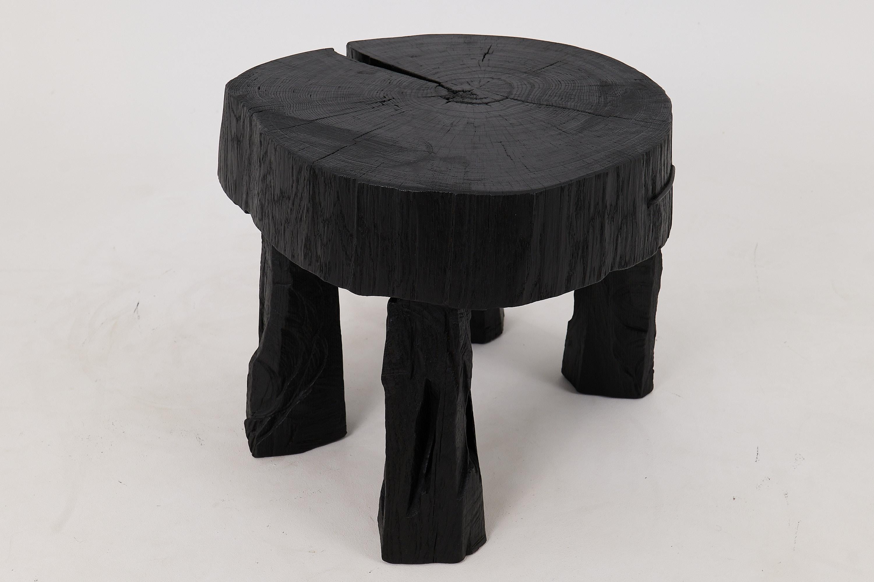 Logniture, Rustic Sculptural Coffee Table, Burnt Black Oak Wood, Unique For Sale 1