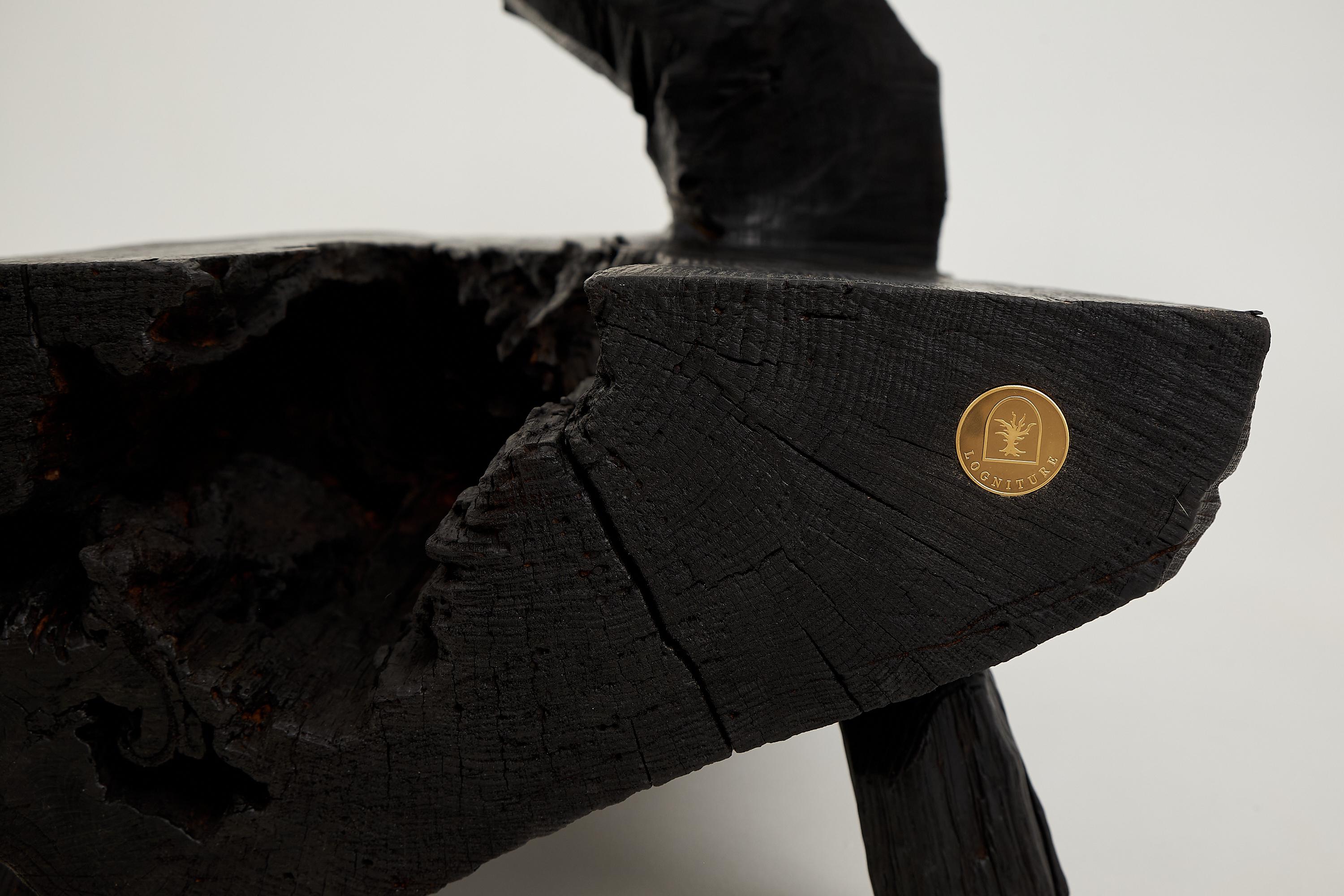 Logniture, Table basse rustique sculpturale, Bois de Oak Oak noir brûlé, Unique en vente 2
