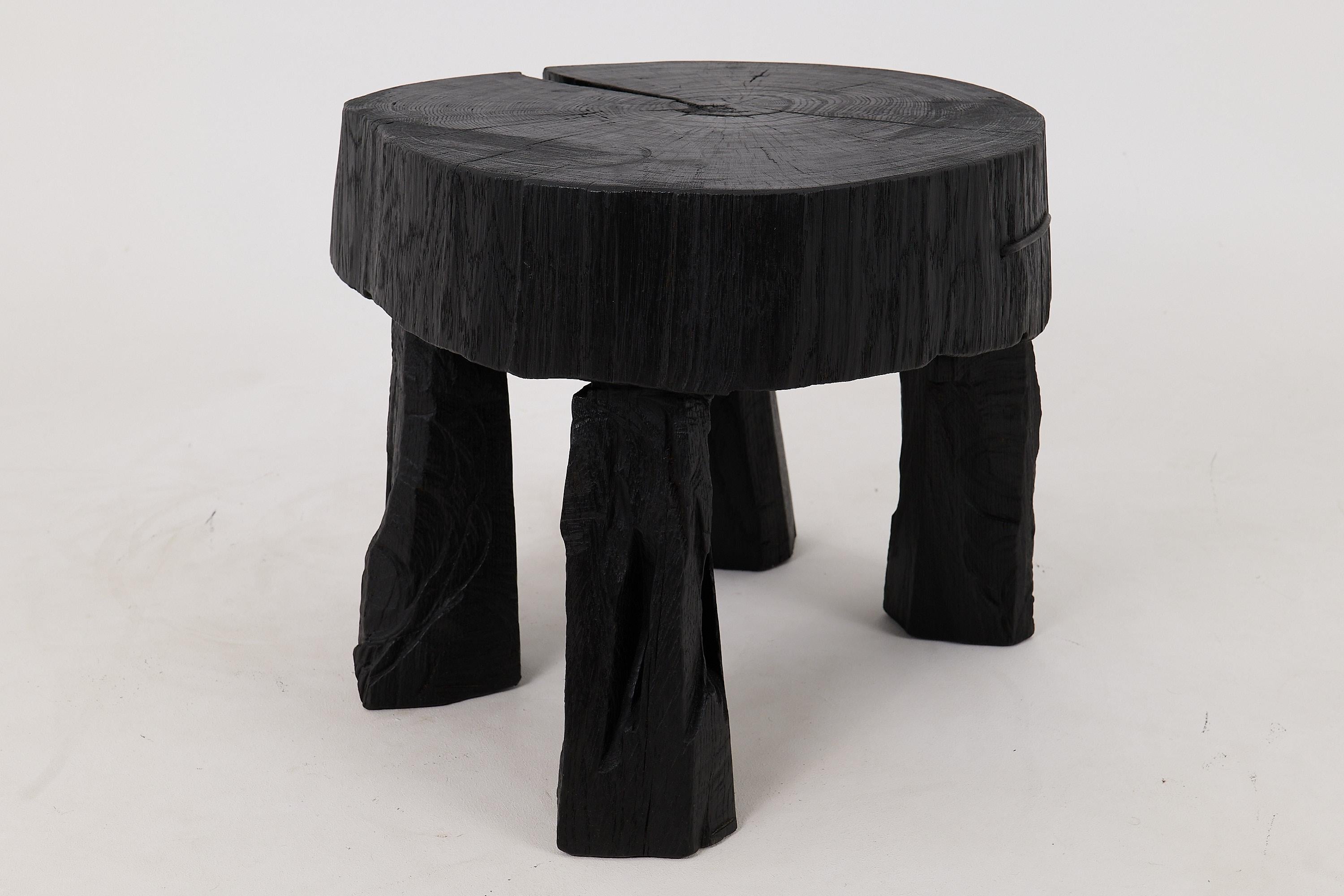 Logniture, Rustic Sculptural Coffee Table, Burnt Black Oak Wood, Unique For Sale 2