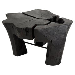 Logniture, Rustic Sculptural Coffee Table, Burnt Black Oak Wood, Unique