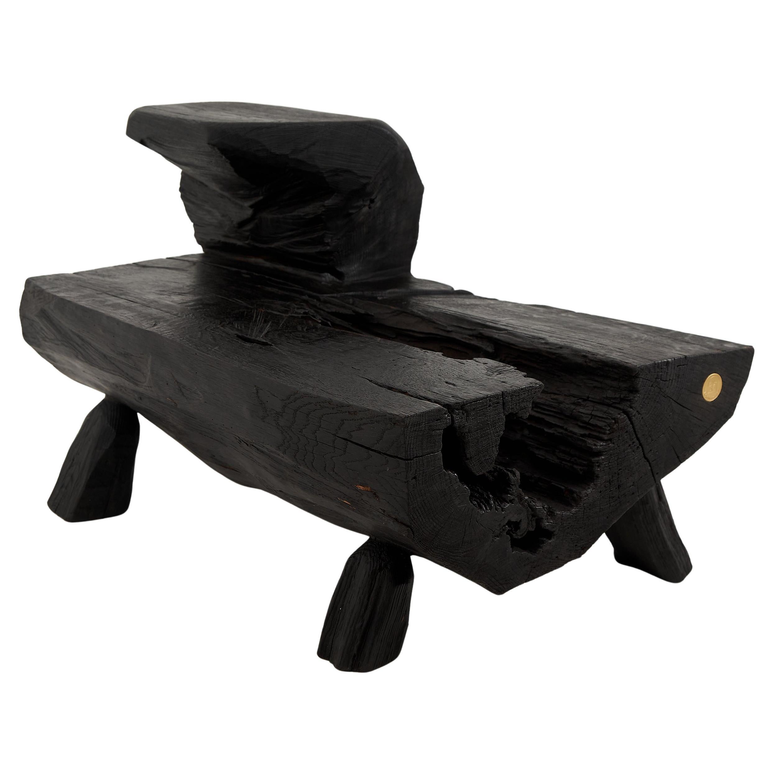 Logniture, Rustic Sculptural Coffee Table, Burnt Black Oak Wood, Unique