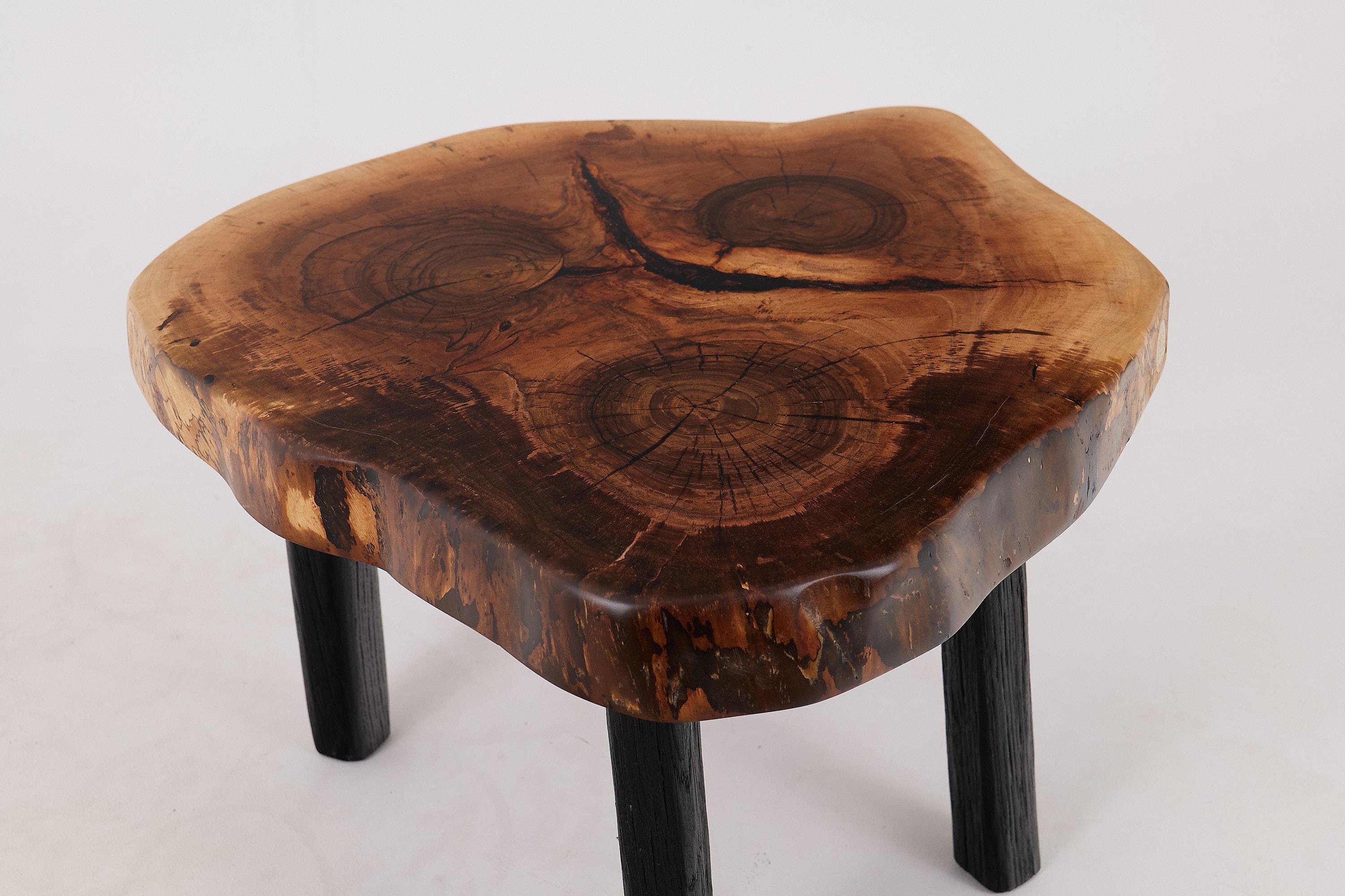 Brutalisme Logniture, Table basse rustique sculpturale, Noyer & Oak Oak noir brûlé, Unique en vente