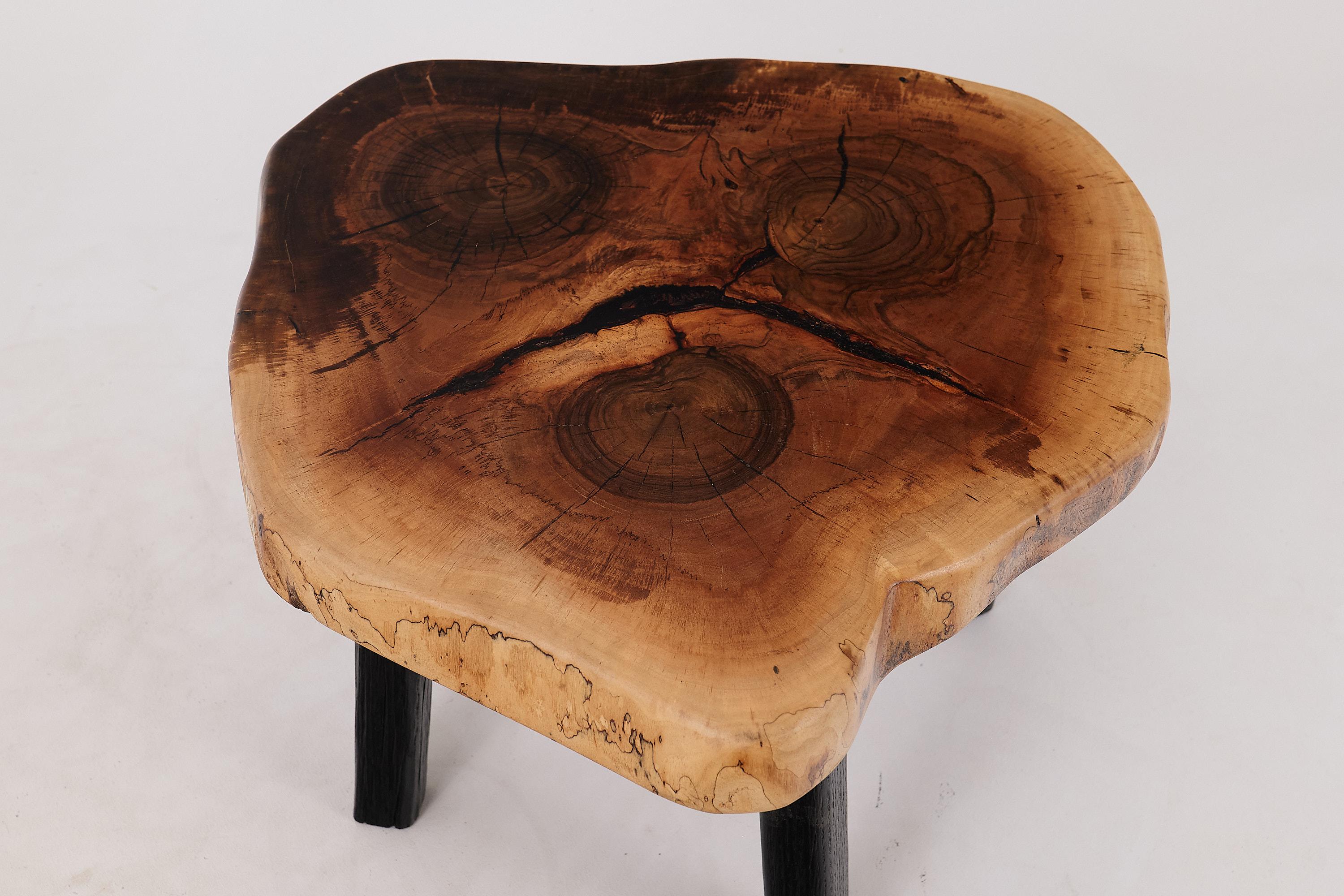Bois Logniture, Table basse rustique sculpturale, Noyer & Oak Oak noir brûlé, Unique en vente