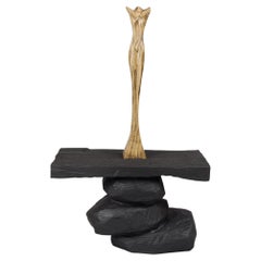 Logniture - Rustic Table, Side Table, Black, Hand Carved, Burnt Wood Massive Oak Logniture - Rustic Table, Side Table, Black, Hand Carved, Burnt Wood Massive Oak