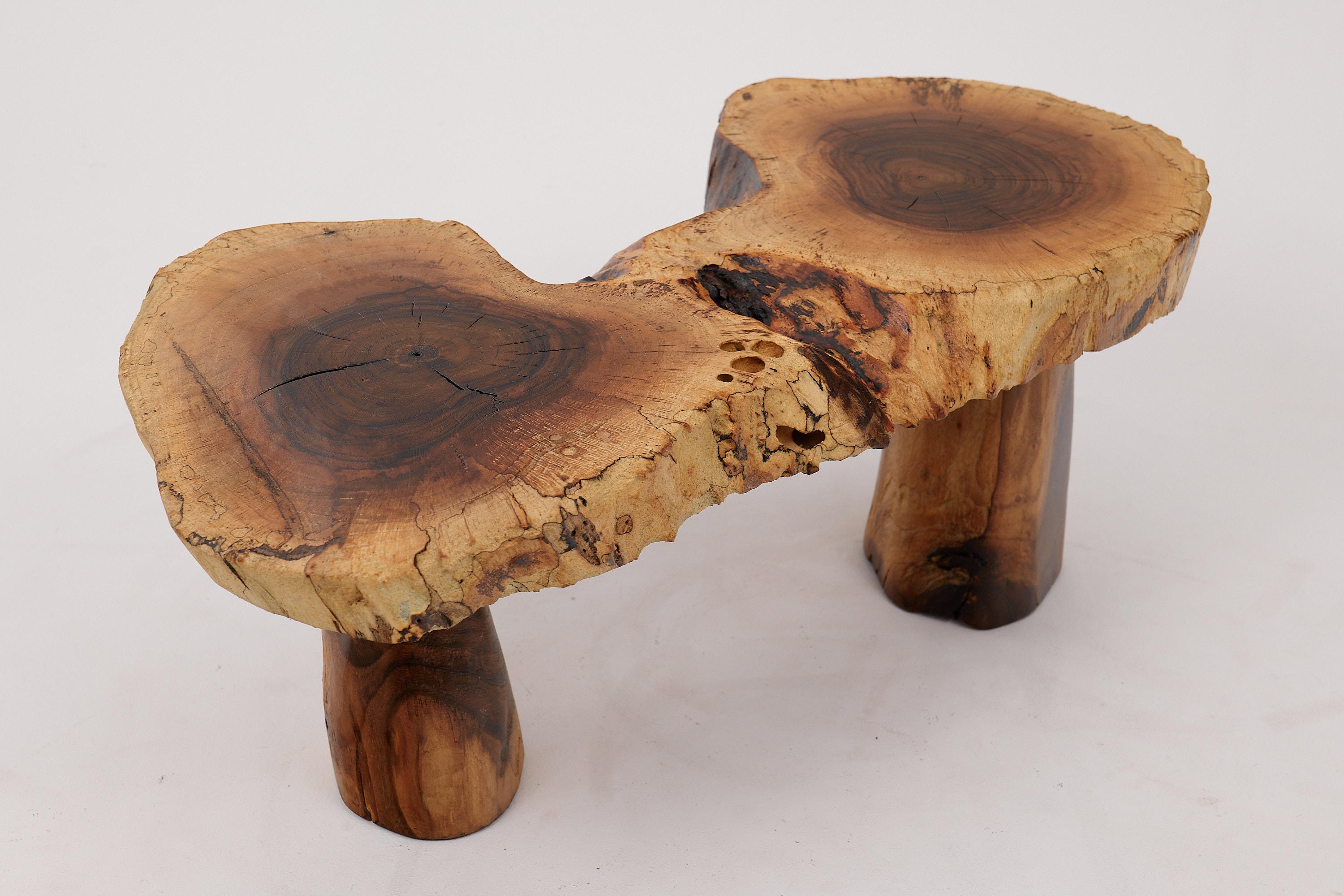 Logniture, Sculptural Carved  Side Table From Walnut Wood, Log Furniture, Unique For Sale 6