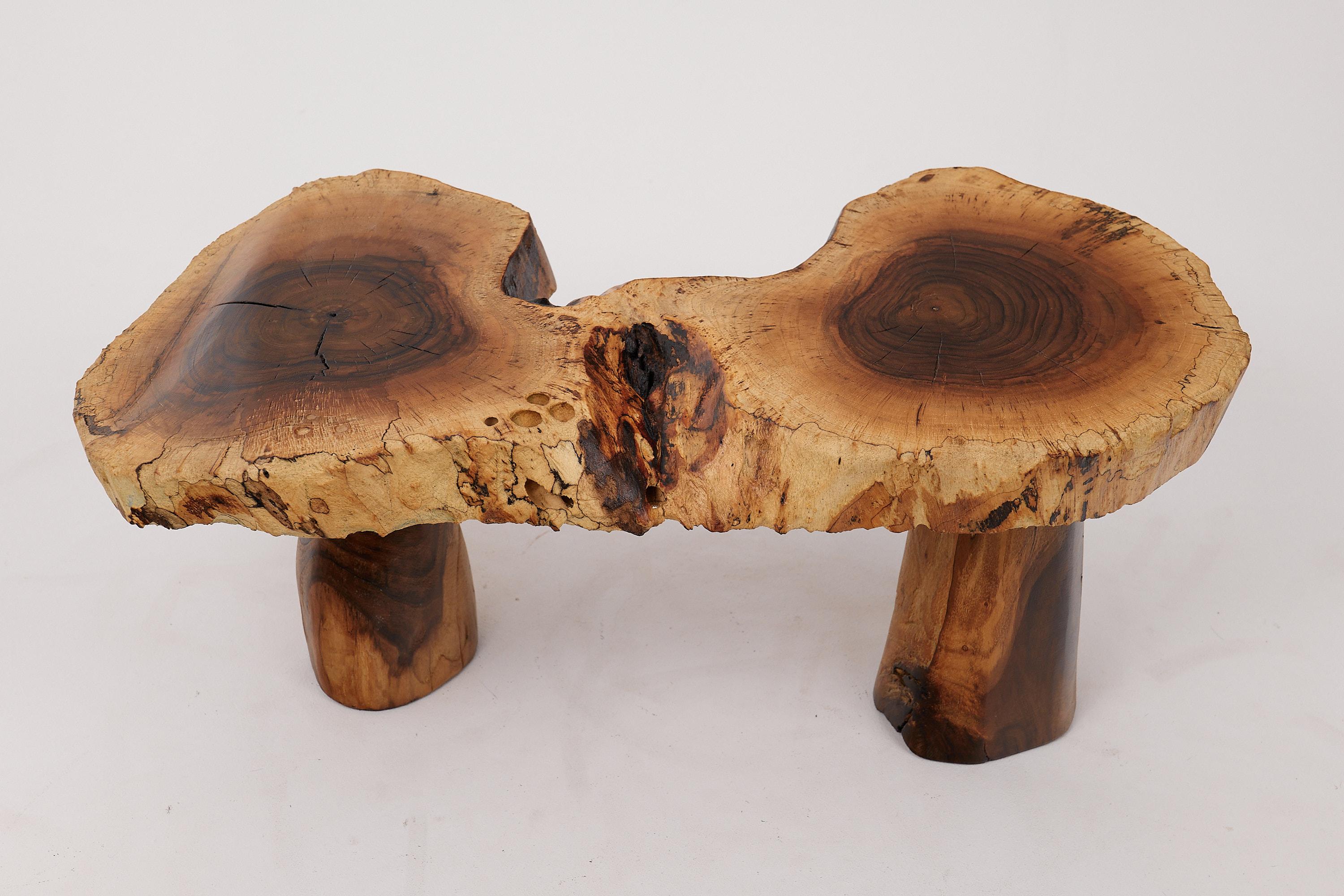 Logniture, Sculptural Carved  Side Table From Walnut Wood, Log Furniture, Unique For Sale 7