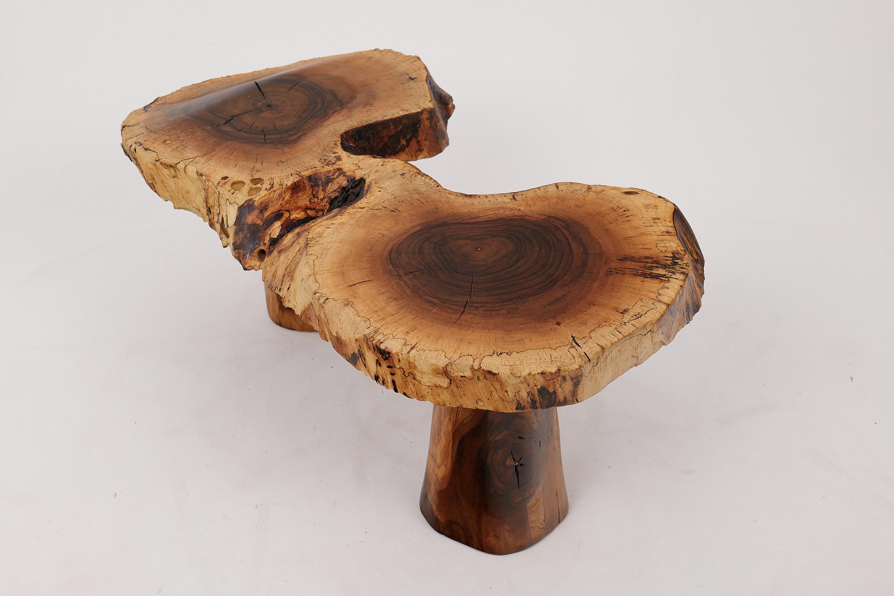 Logniture, Sculptural Carved  Side Table From Walnut Wood, Log Furniture, Unique For Sale 8