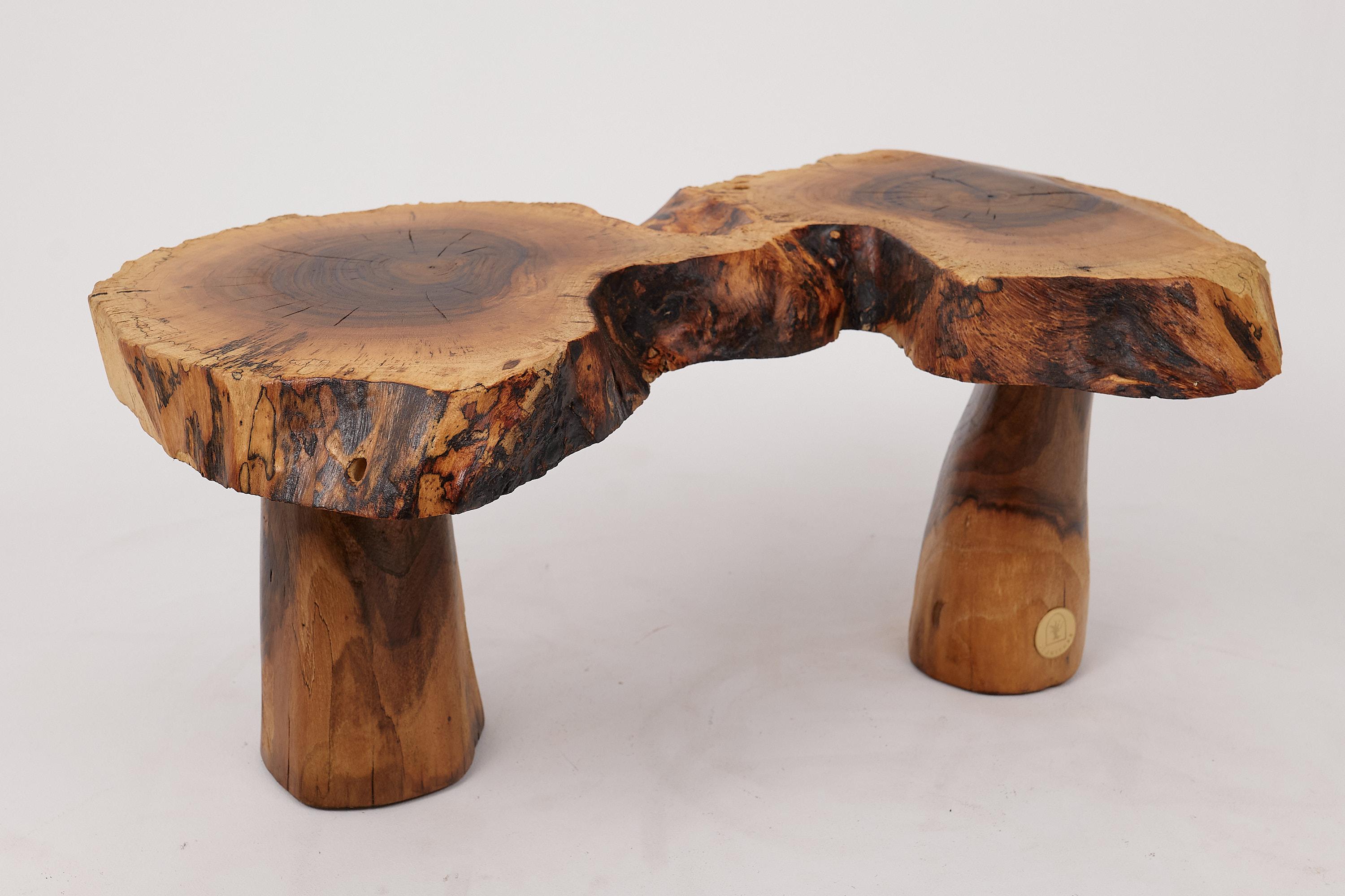 Brutalist Logniture, Sculptural Carved  Side Table From Walnut Wood, Log Furniture, Unique For Sale