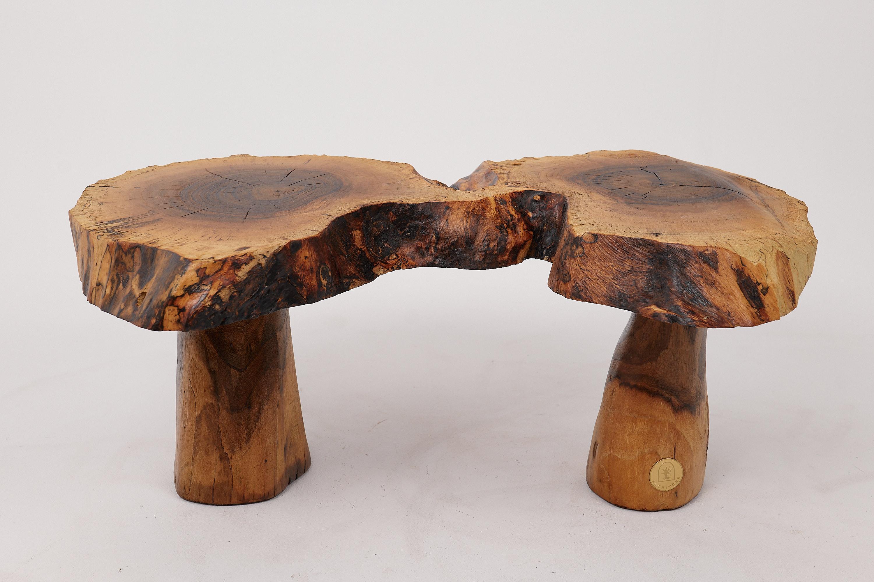 Contemporary Logniture, Sculptural Carved  Side Table From Walnut Wood, Log Furniture, Unique For Sale