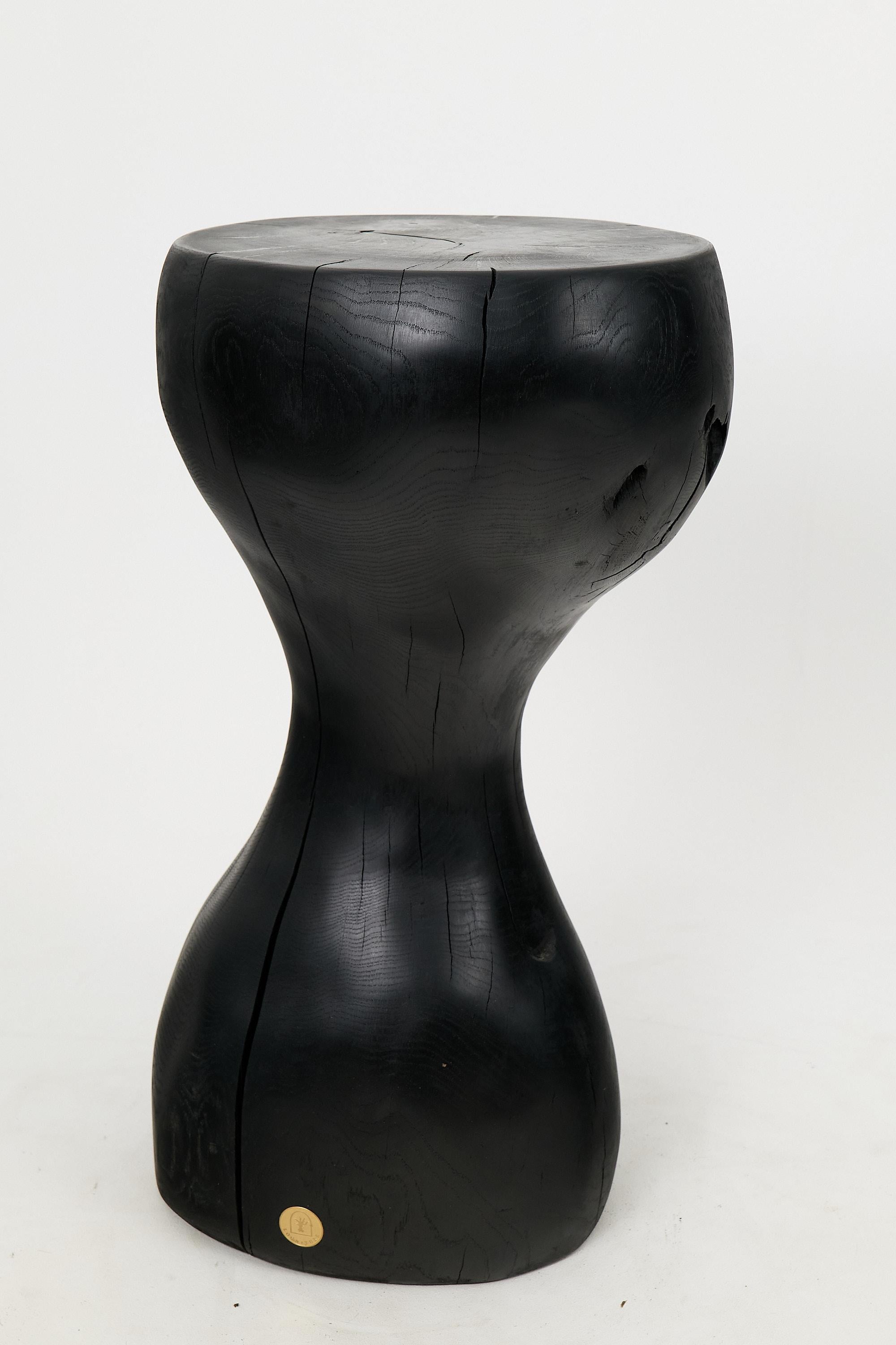 Logniture, Sculptural Side Table,  End Table, Burnt Black Wood, Carved, Unique For Sale 4