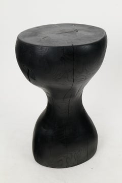 Sculptural Side Table, End Table, Burnt Black Wood Tall Table, Carved, Logniture