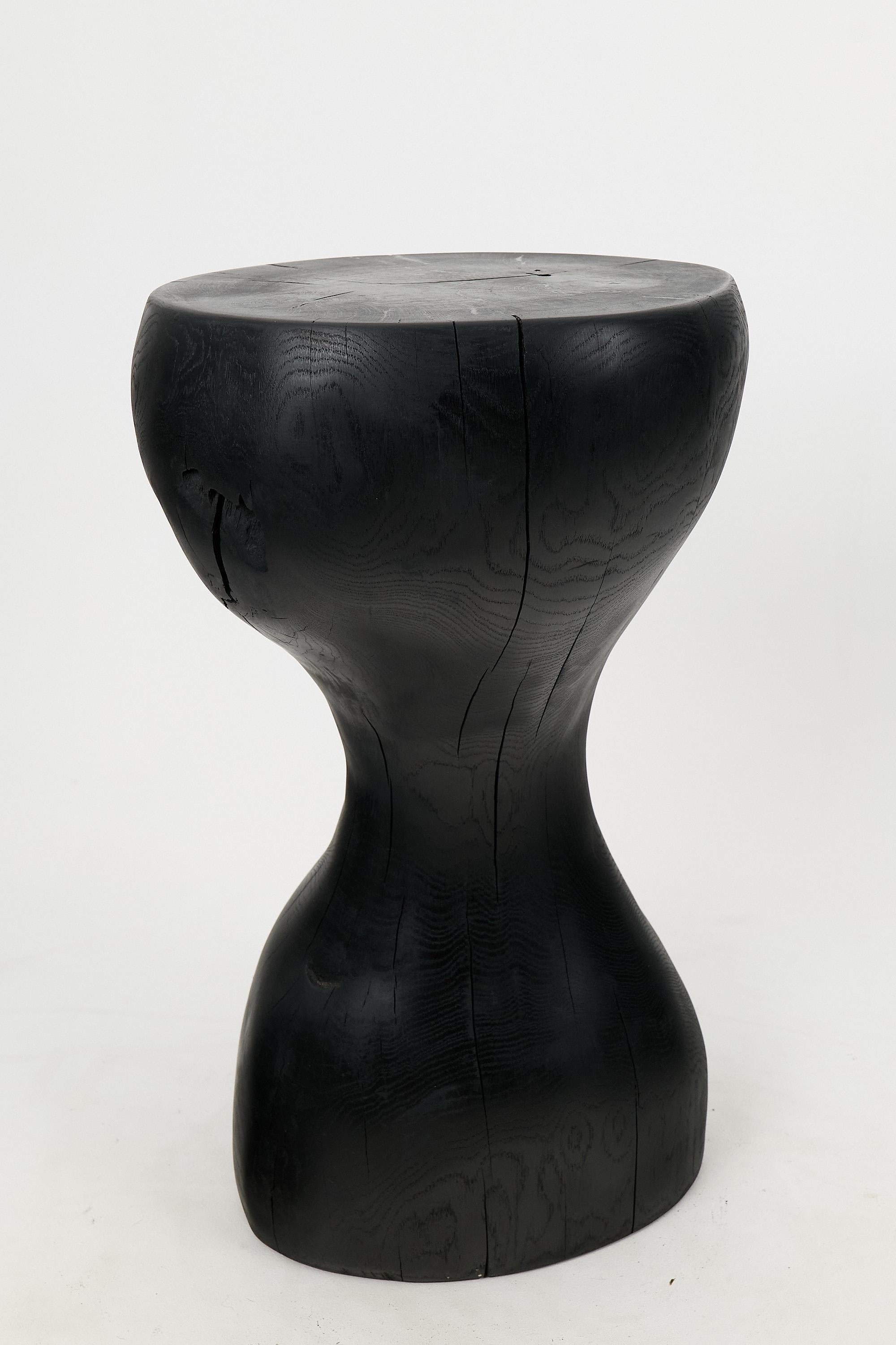 Brutalist Logniture, Sculptural Side Table,  End Table, Burnt Black Wood, Carved, Unique For Sale
