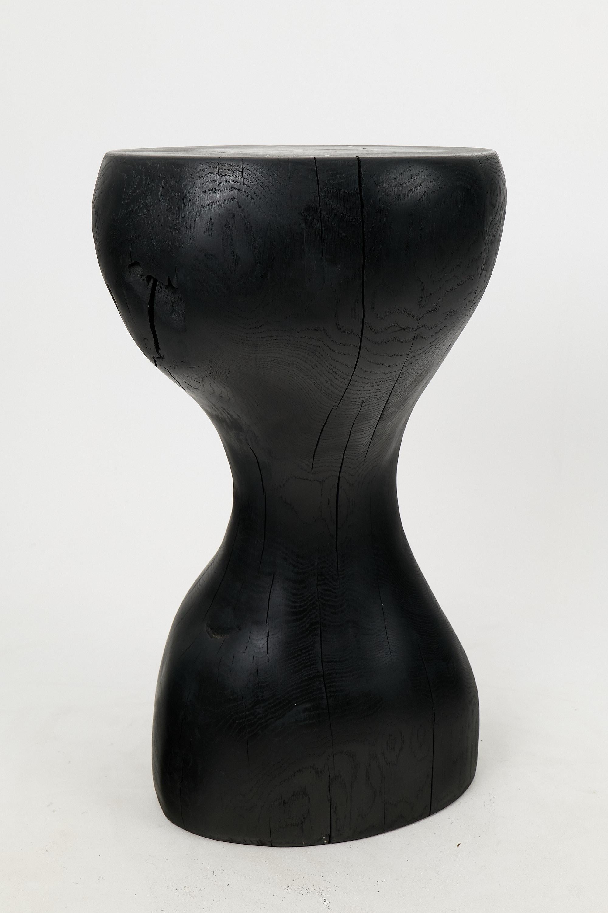 Croatian Logniture, Sculptural Side Table,  End Table, Burnt Black Wood, Carved, Unique For Sale