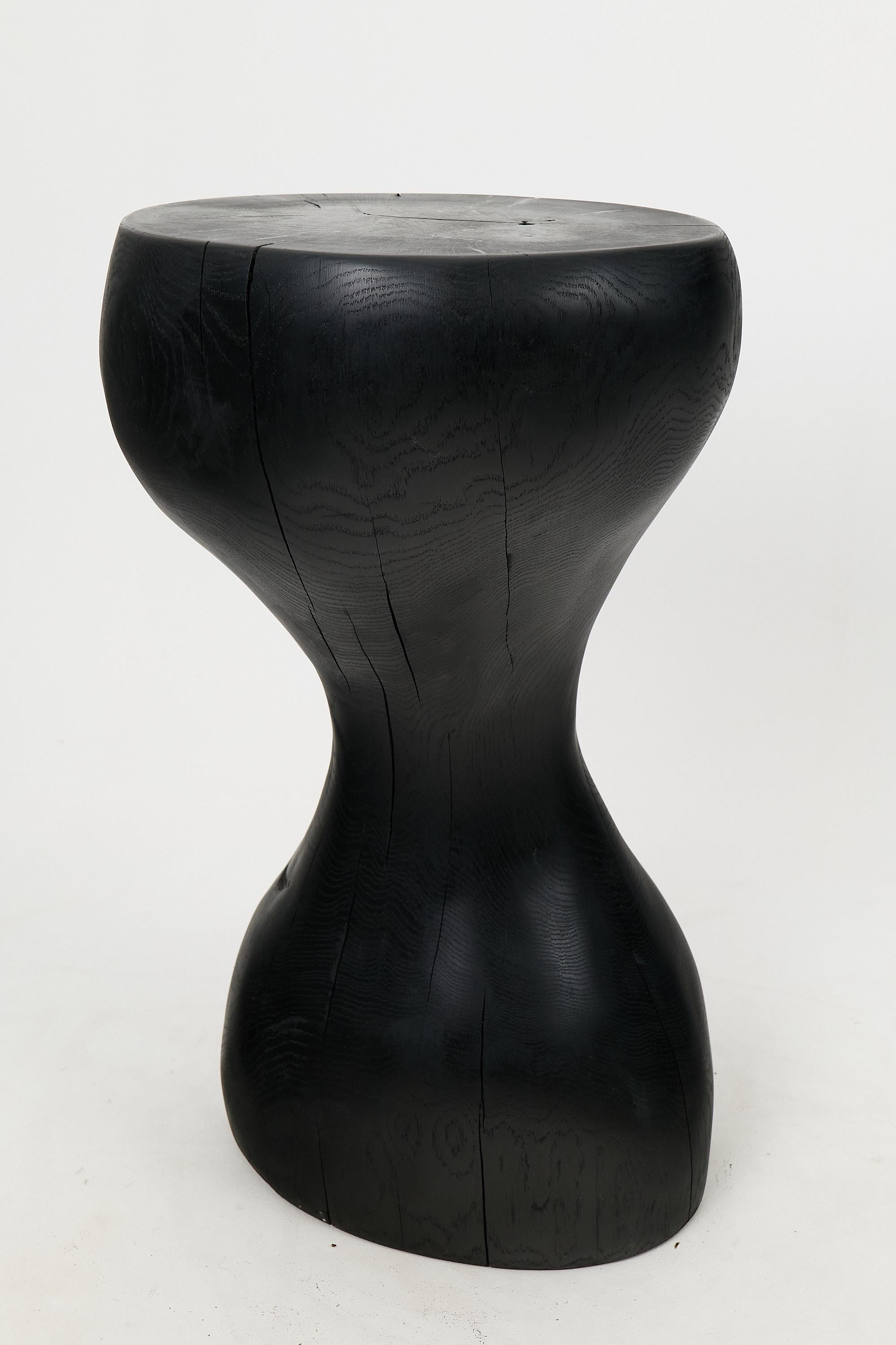 Logniture, Sculptural Side Table,  End Table, Burnt Black Wood, Carved, Unique For Sale 1