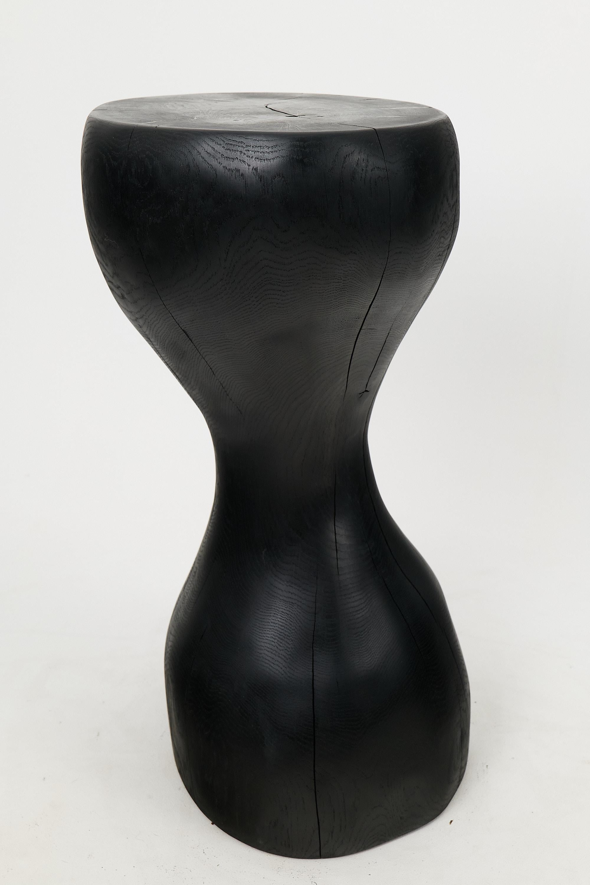 Logniture, Sculptural Side Table,  End Table, Burnt Black Wood, Carved, Unique For Sale 2