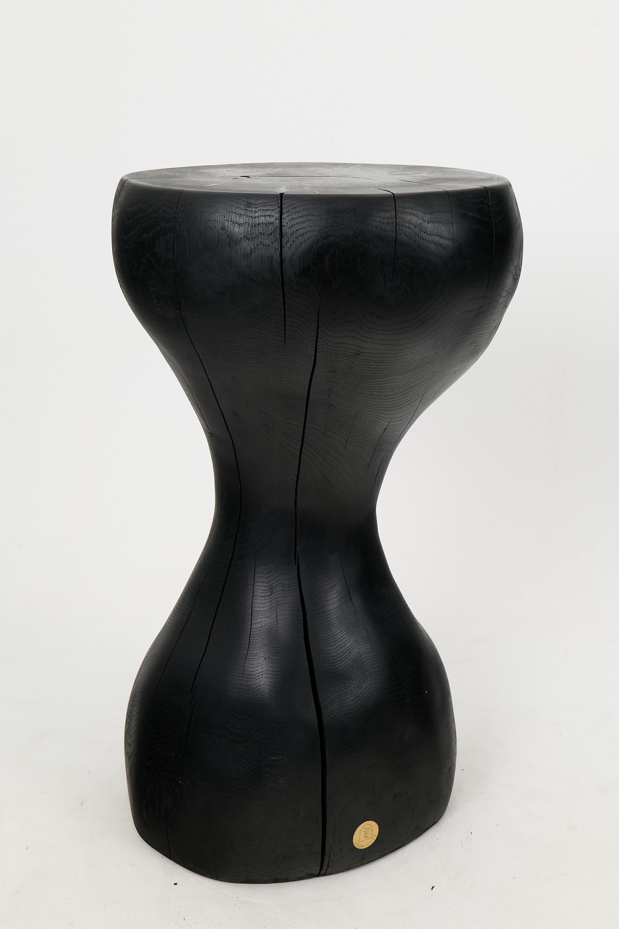 Logniture, Sculptural Side Table,  End Table, Burnt Black Wood, Carved, Unique For Sale 3