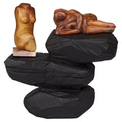 Logniture - Side table, Hand Carved - Massive Oak