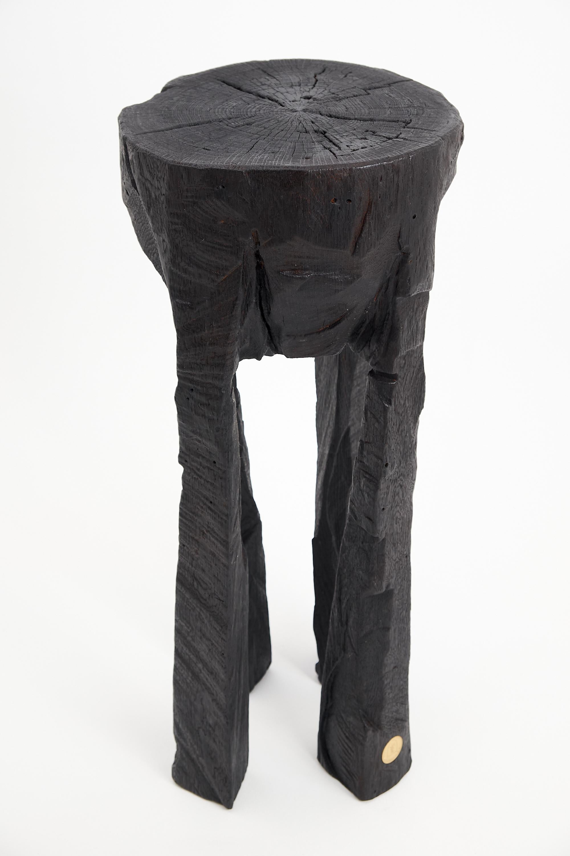 Logniture, Solid Burnt Wood, Oak, Side Table, Wine Table, Chainsaw Carved For Sale 4