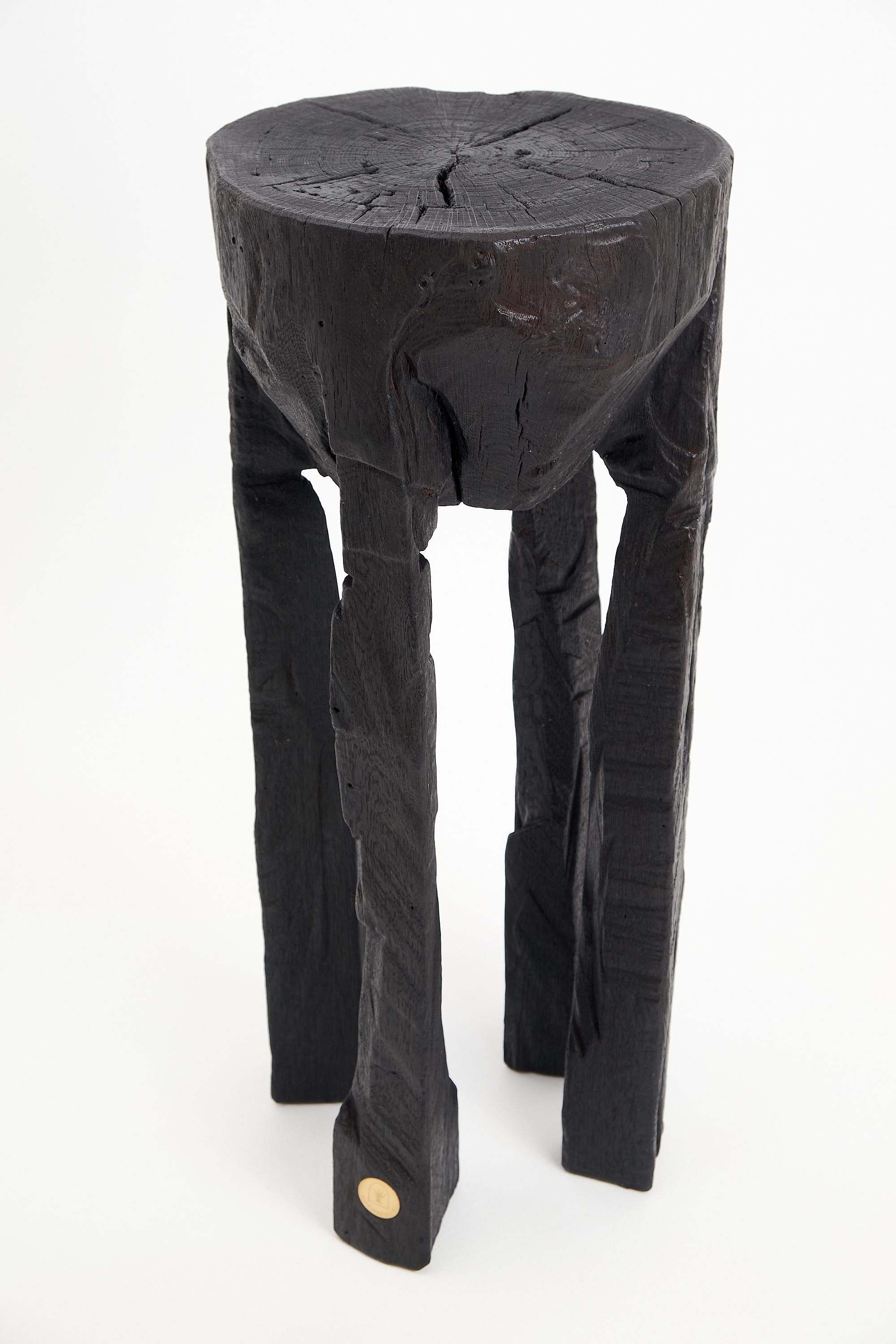 Logniture, Solid Burnt Wood, Oak, Side Table, Wine Table, Chainsaw Carved For Sale 7