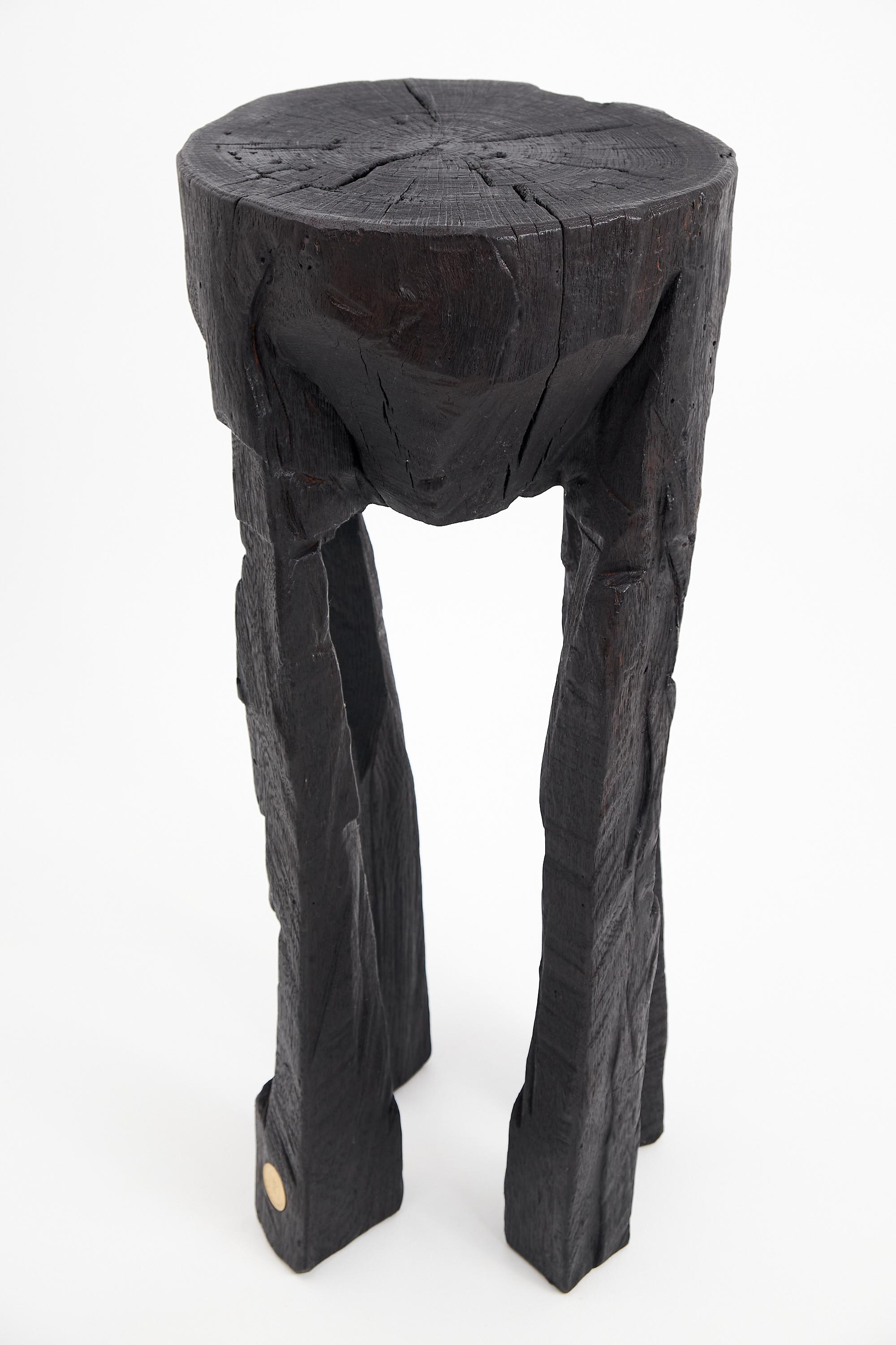 Logniture, Solid Burnt Wood, Oak, Side Table, Wine Table, Chainsaw Carved For Sale 8