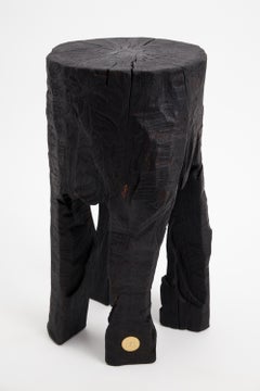 Side Table, Solid Burnt Wood, Oak, Wine Table, Chainsaw Carved, Rustic