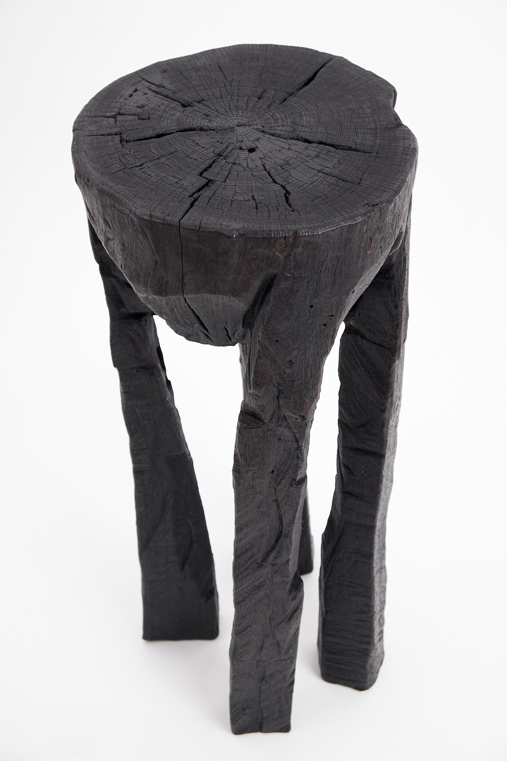 Brutalist Logniture, Solid Burnt Wood, Oak, Side Table, Wine Table, Chainsaw Carved For Sale