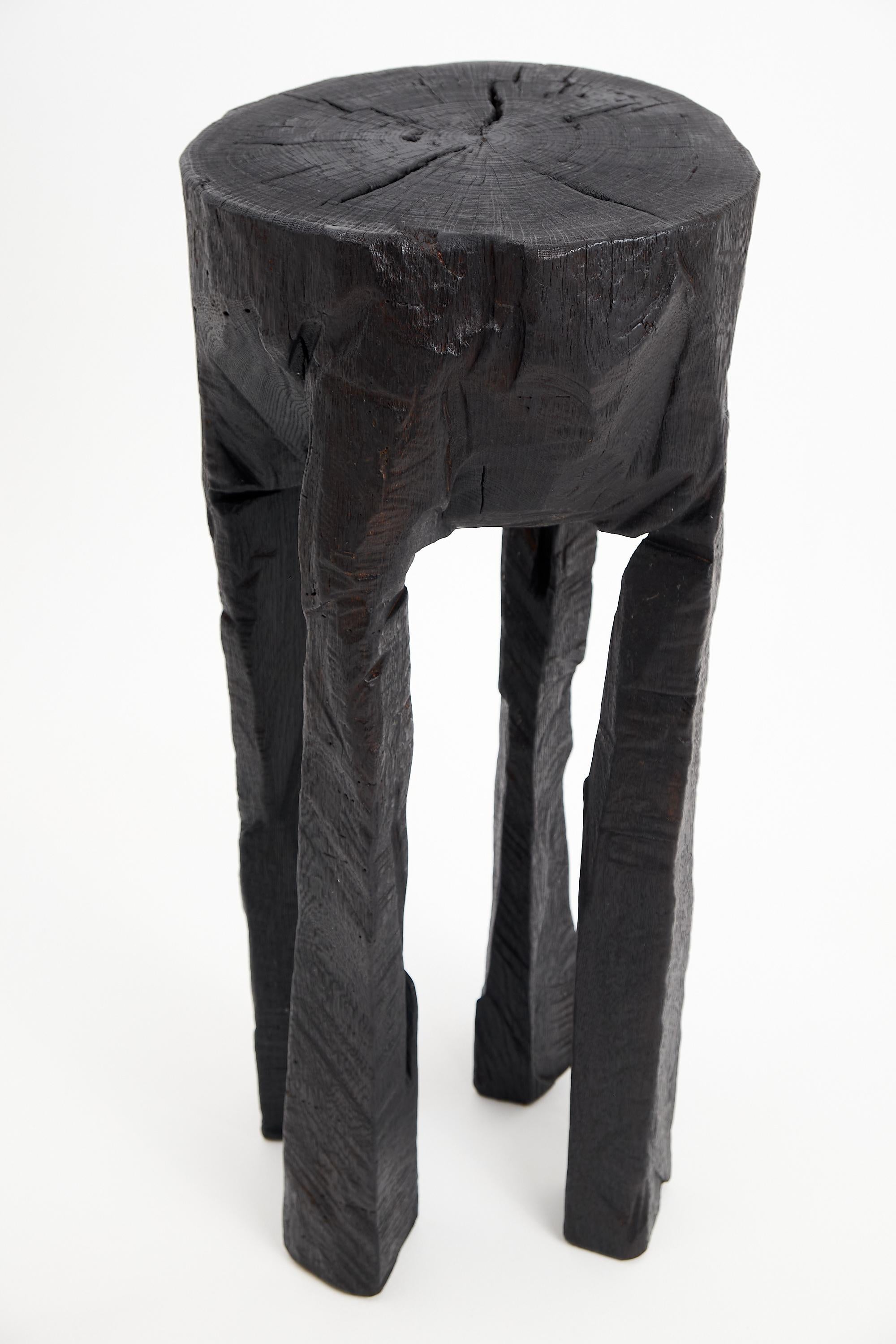 Contemporary Logniture, Solid Burnt Wood, Oak, Side Table, Wine Table, Chainsaw Carved For Sale