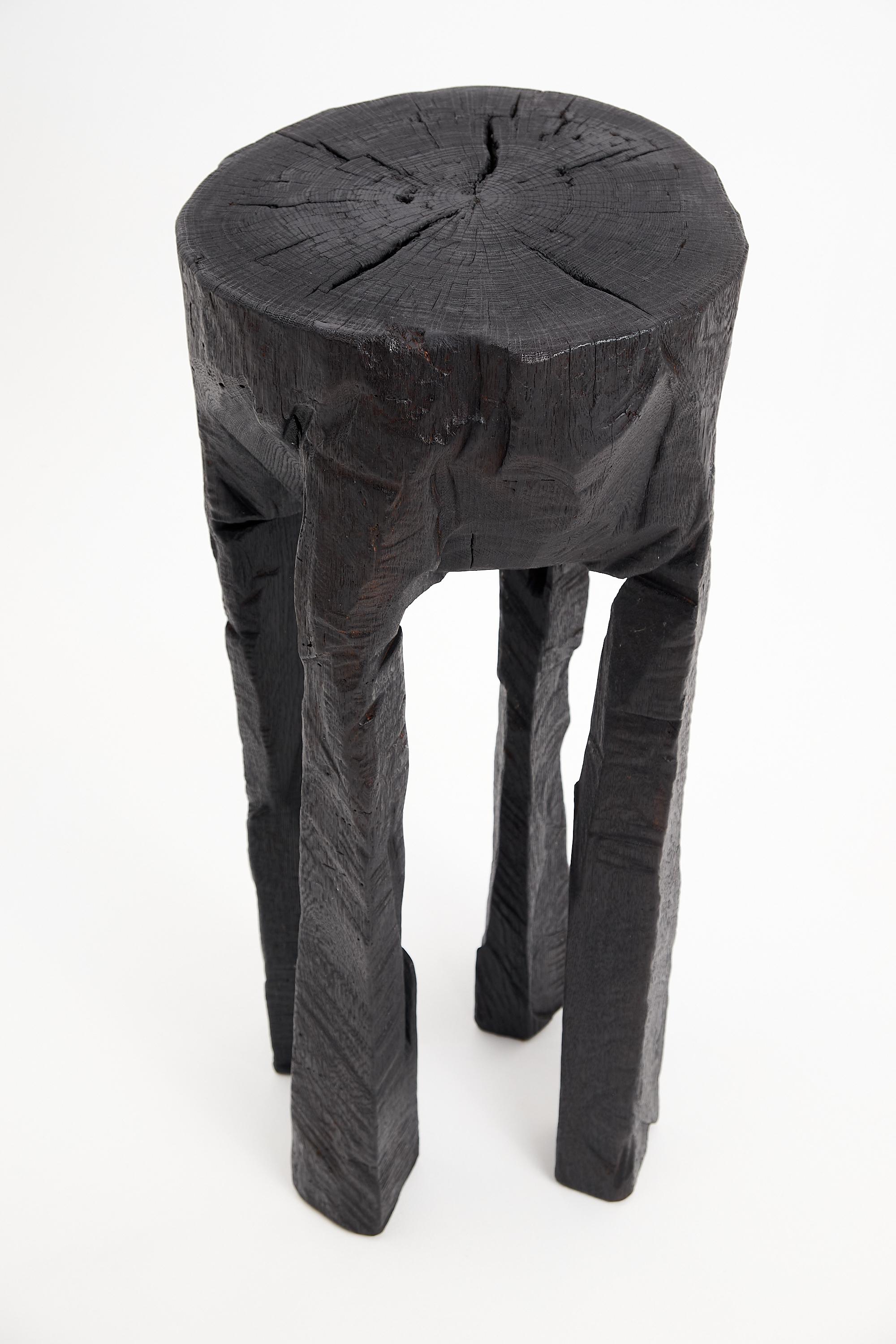 Logniture, Solid Burnt Wood, Oak, Side Table, Wine Table, Chainsaw Carved For Sale 1