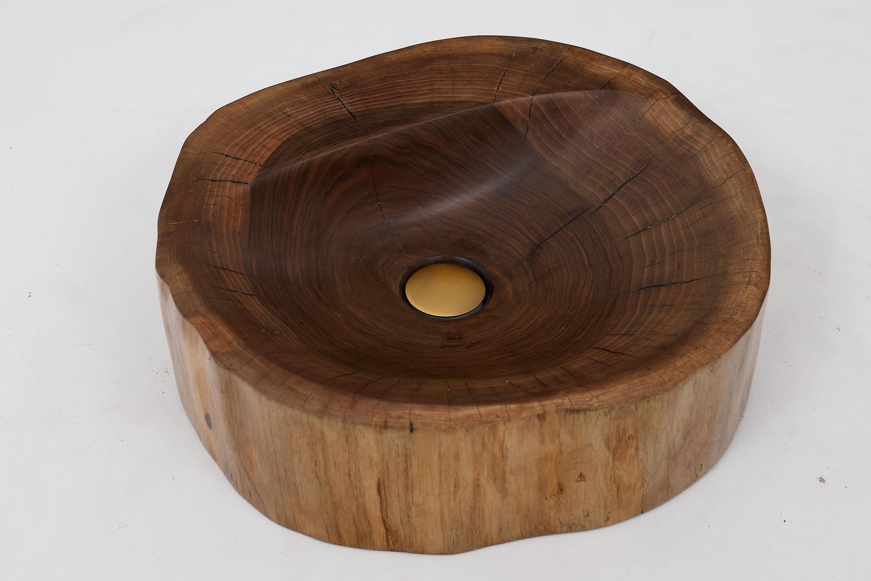 Mueble de tronco, Madera maciza de nogal tallada, Lavabo de baño, Trabajo original hecho a mano en venta 5