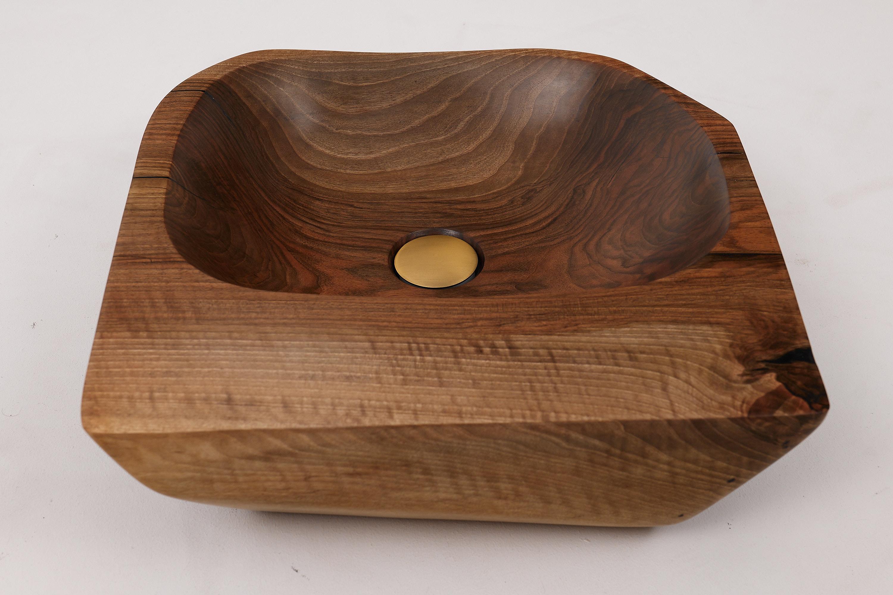Mueble de tronco, Madera maciza de nogal tallada, Lavabo de baño, Trabajo original hecho a mano 4