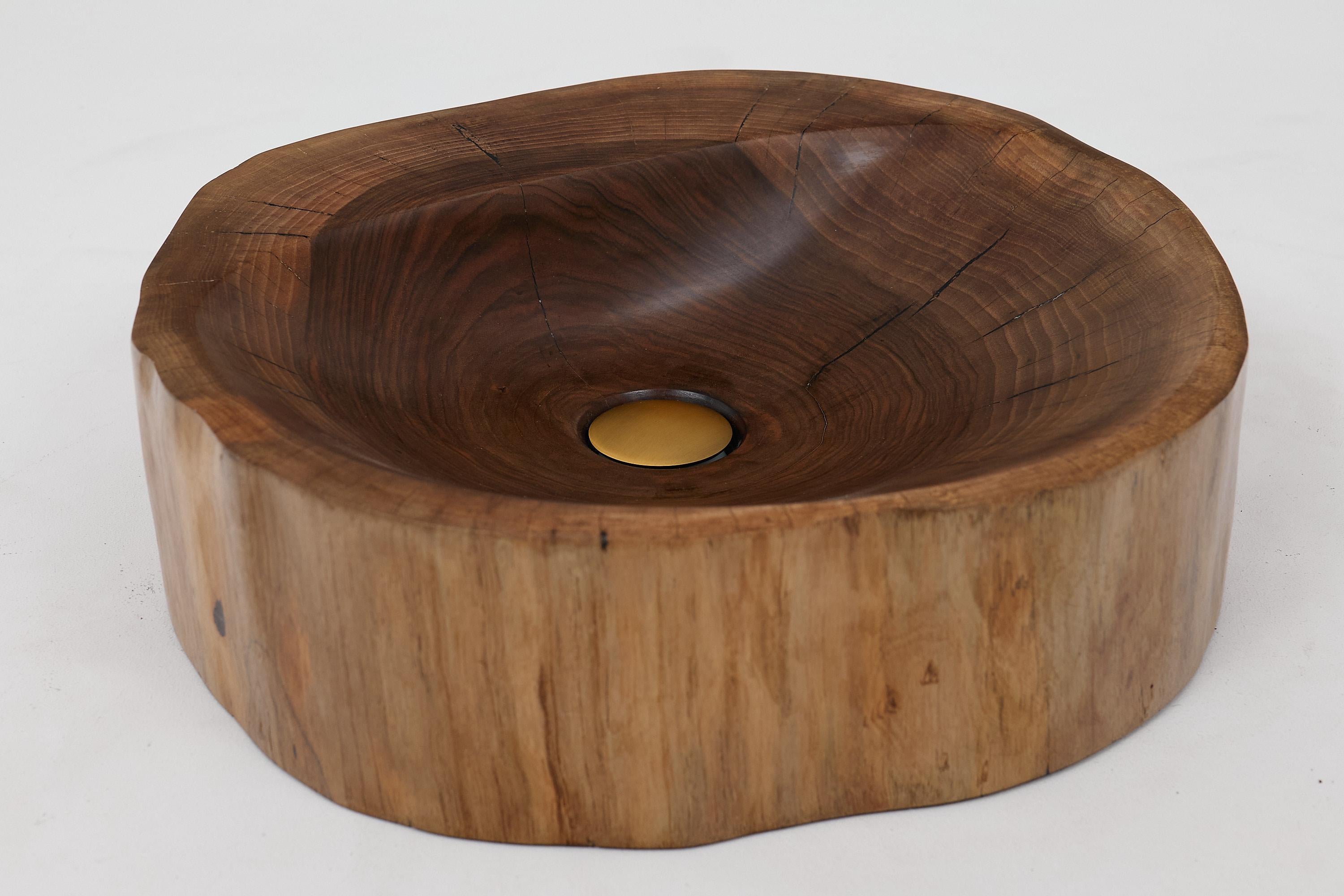 Mueble de tronco, Madera maciza de nogal tallada, Lavabo de baño, Trabajo original hecho a mano en venta 6
