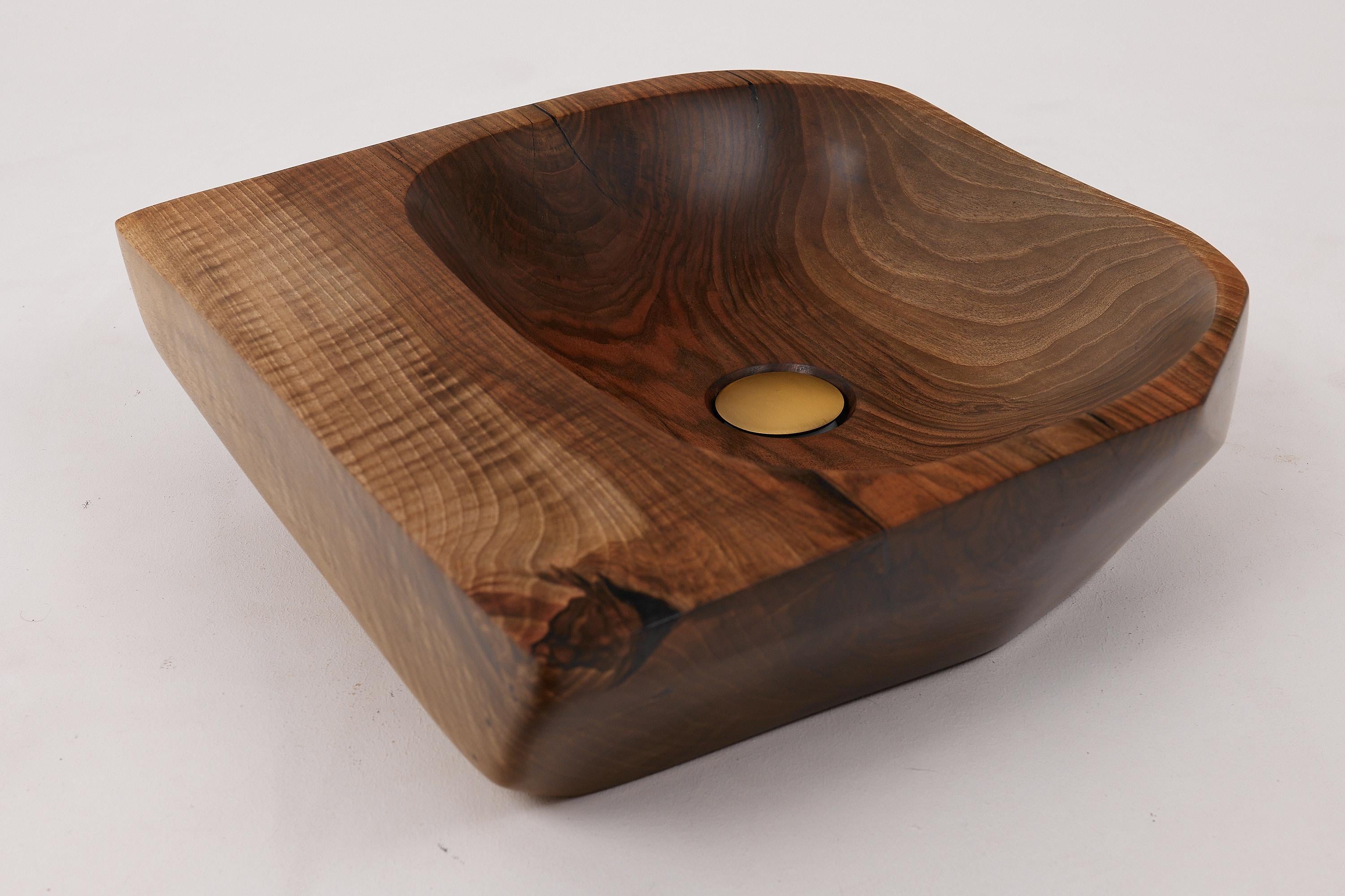 Mueble de tronco, Madera maciza de nogal tallada, Lavabo de baño, Trabajo original hecho a mano 5