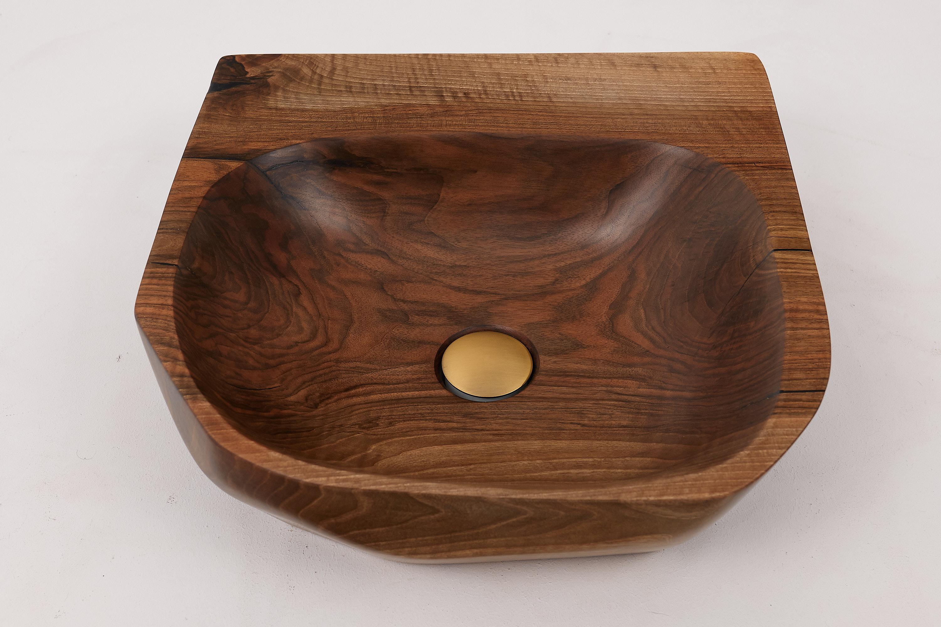 Mueble de tronco, Madera maciza de nogal tallada, Lavabo de baño, Trabajo original hecho a mano 8