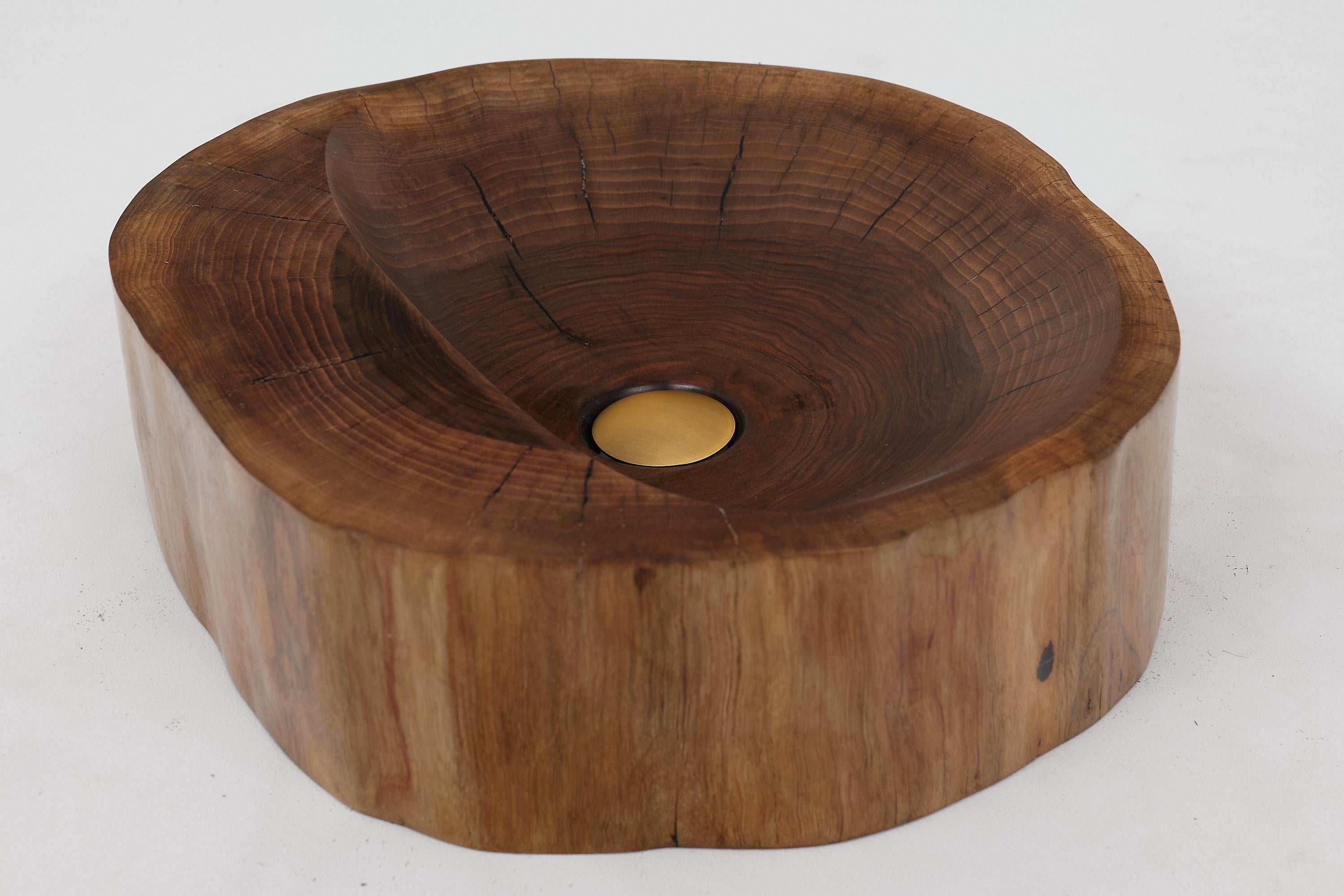 Mueble de tronco, Madera maciza de nogal tallada, Lavabo de baño, Trabajo original hecho a mano en venta 2