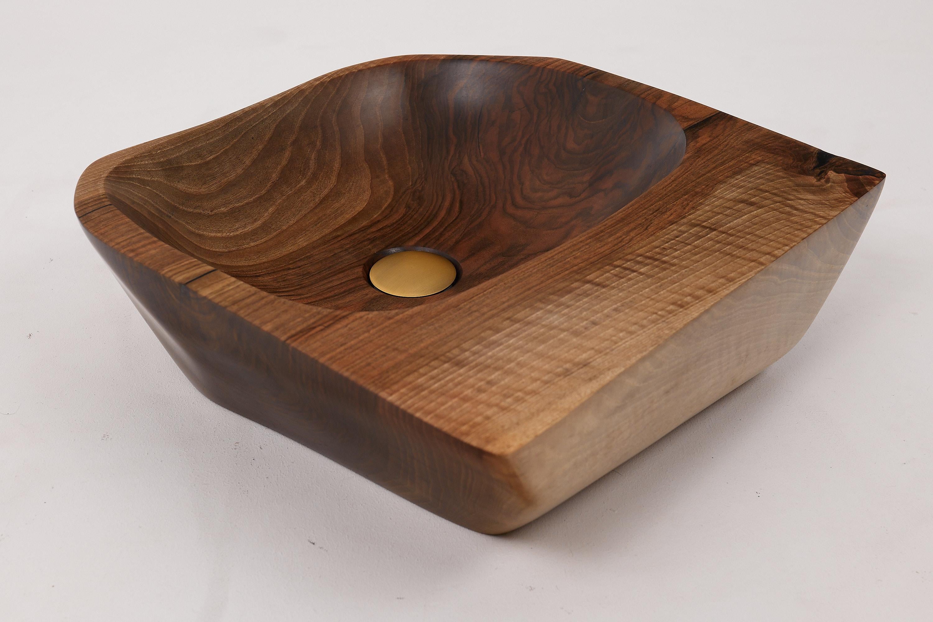 Mueble de tronco, Madera maciza de nogal tallada, Lavabo de baño, Trabajo original hecho a mano 1