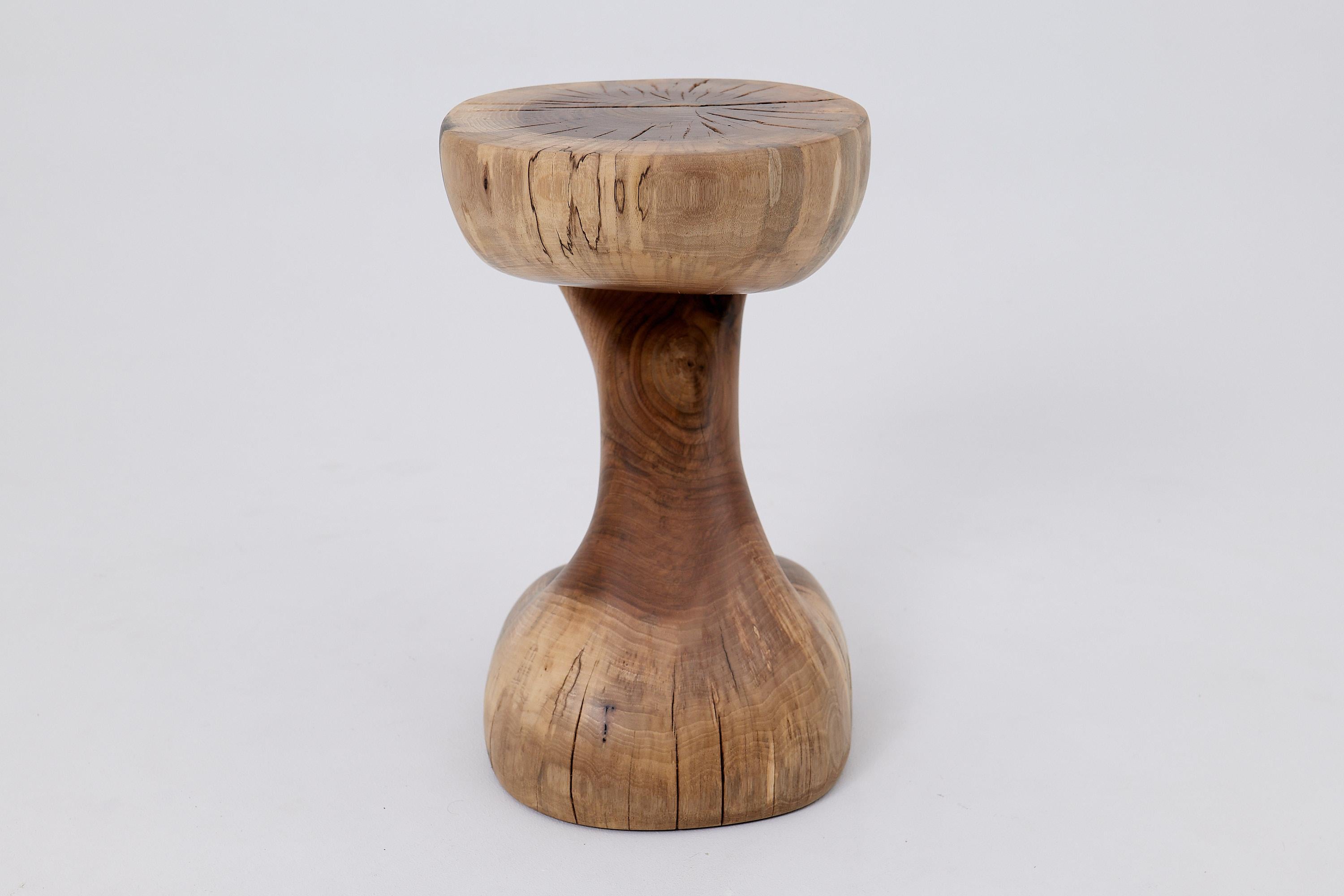 Logniture, Walnut Solid Wood Sculptural Side Table, Original Contemporary Design For Sale 4