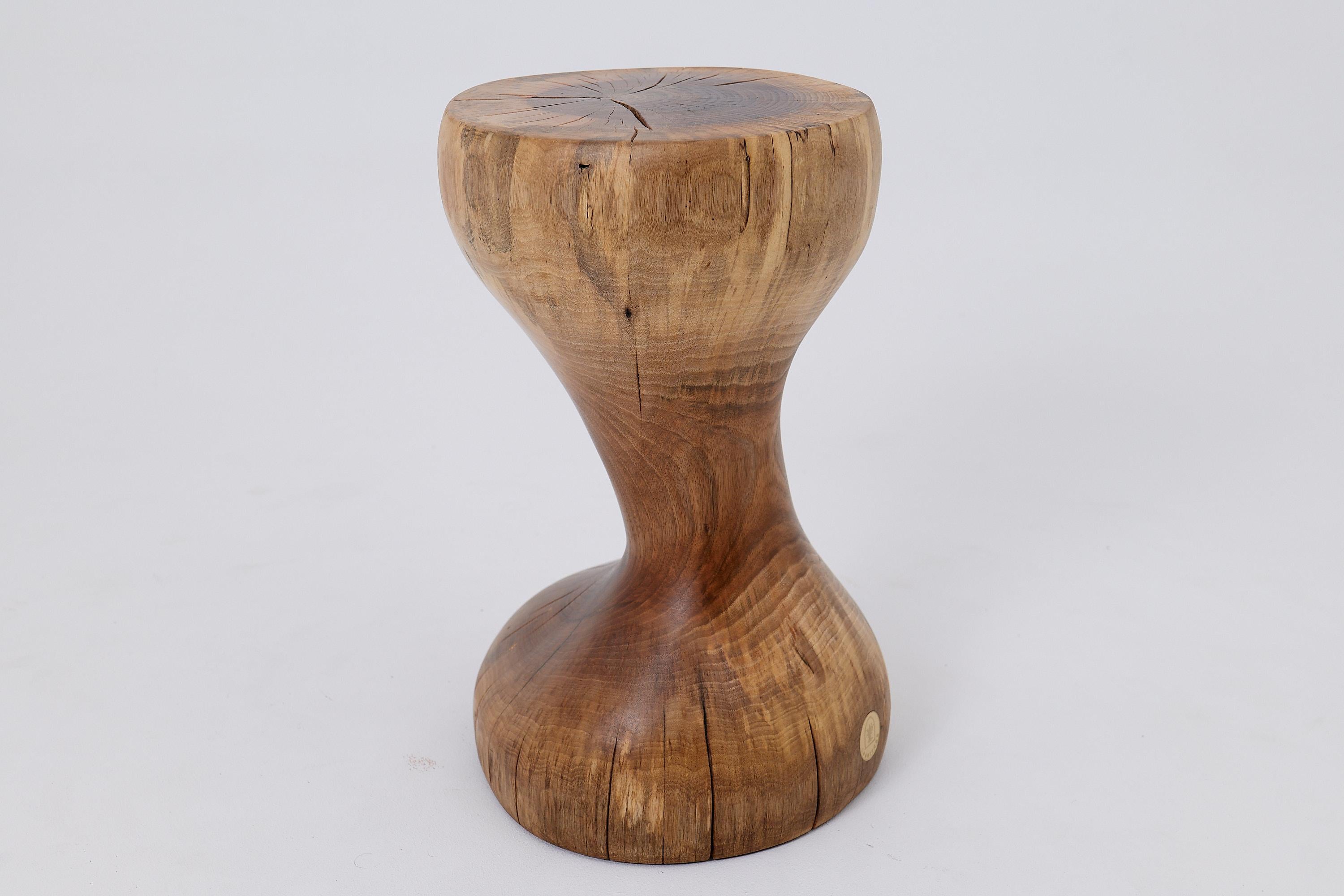 Logniture, Walnut Solid Wood Sculptural Side Table, Original Contemporary Design For Sale 4