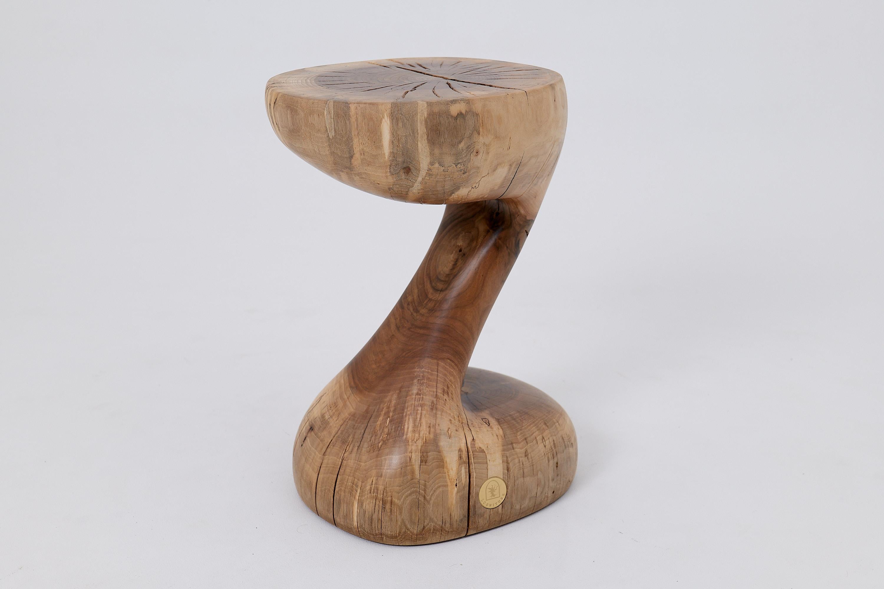 Logniture, Walnut Solid Wood Sculptural Side Table, Original Contemporary Design For Sale 5