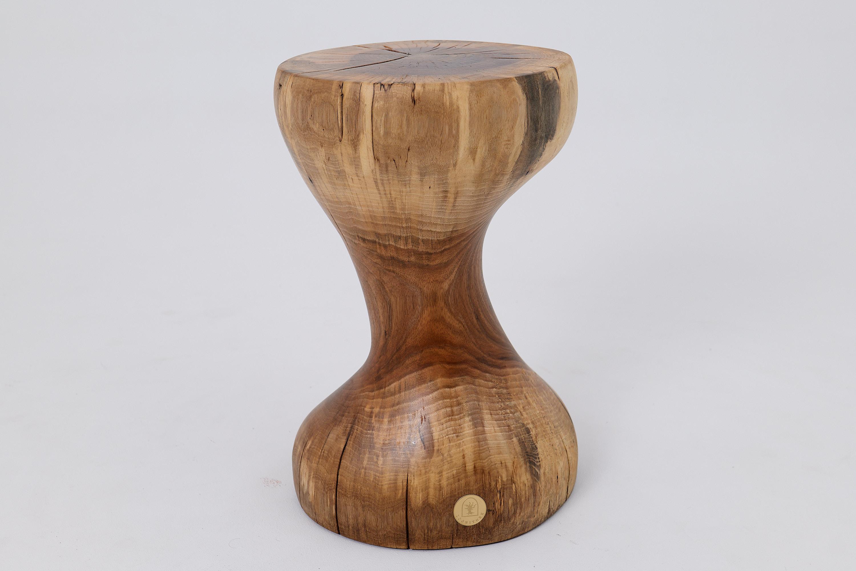 Logniture, Walnut Solid Wood Sculptural Side Table, Original Contemporary Design For Sale 5