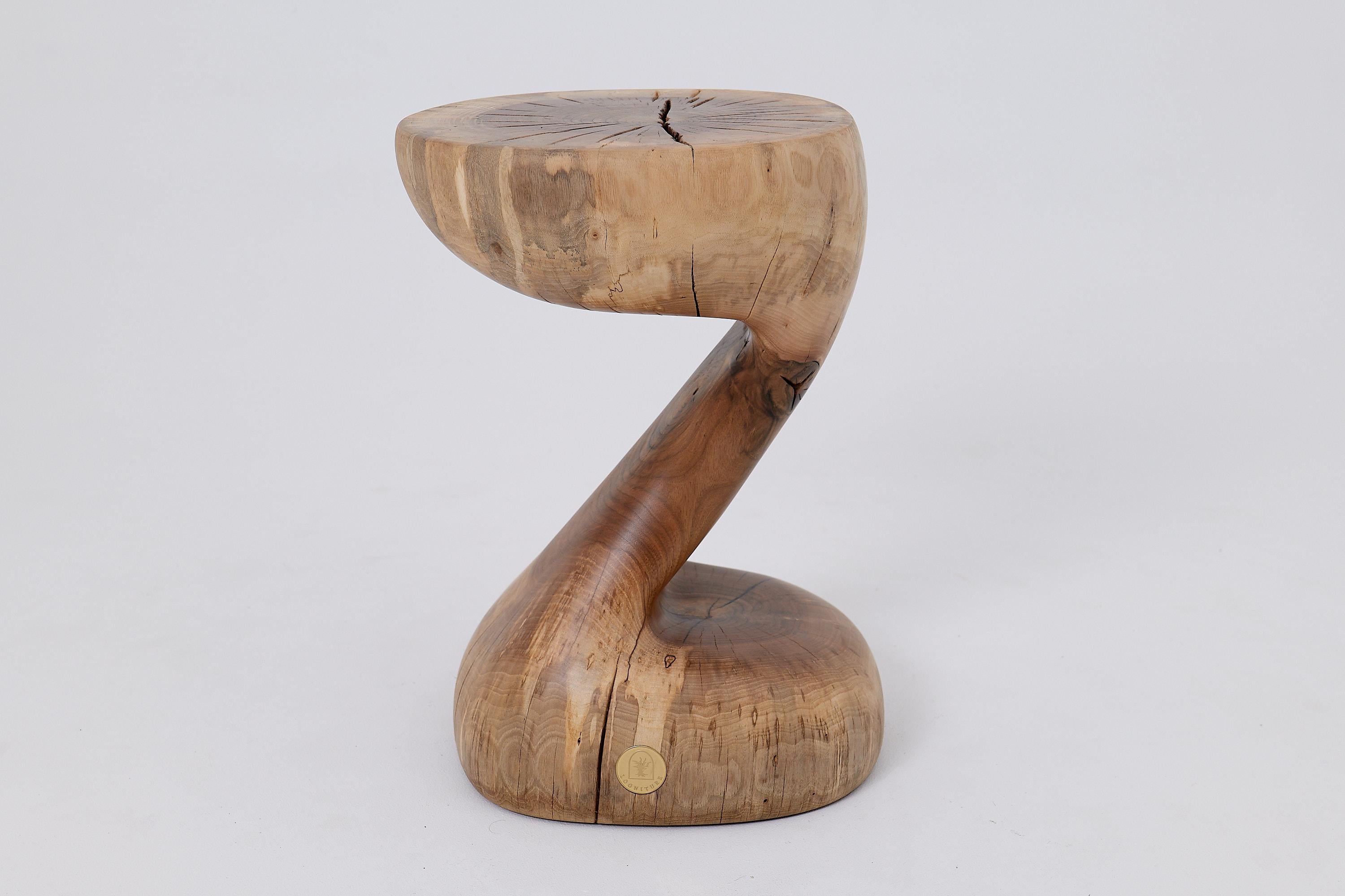 Logniture, Walnut Solid Wood Sculptural Side Table, Original Contemporary Design For Sale 6