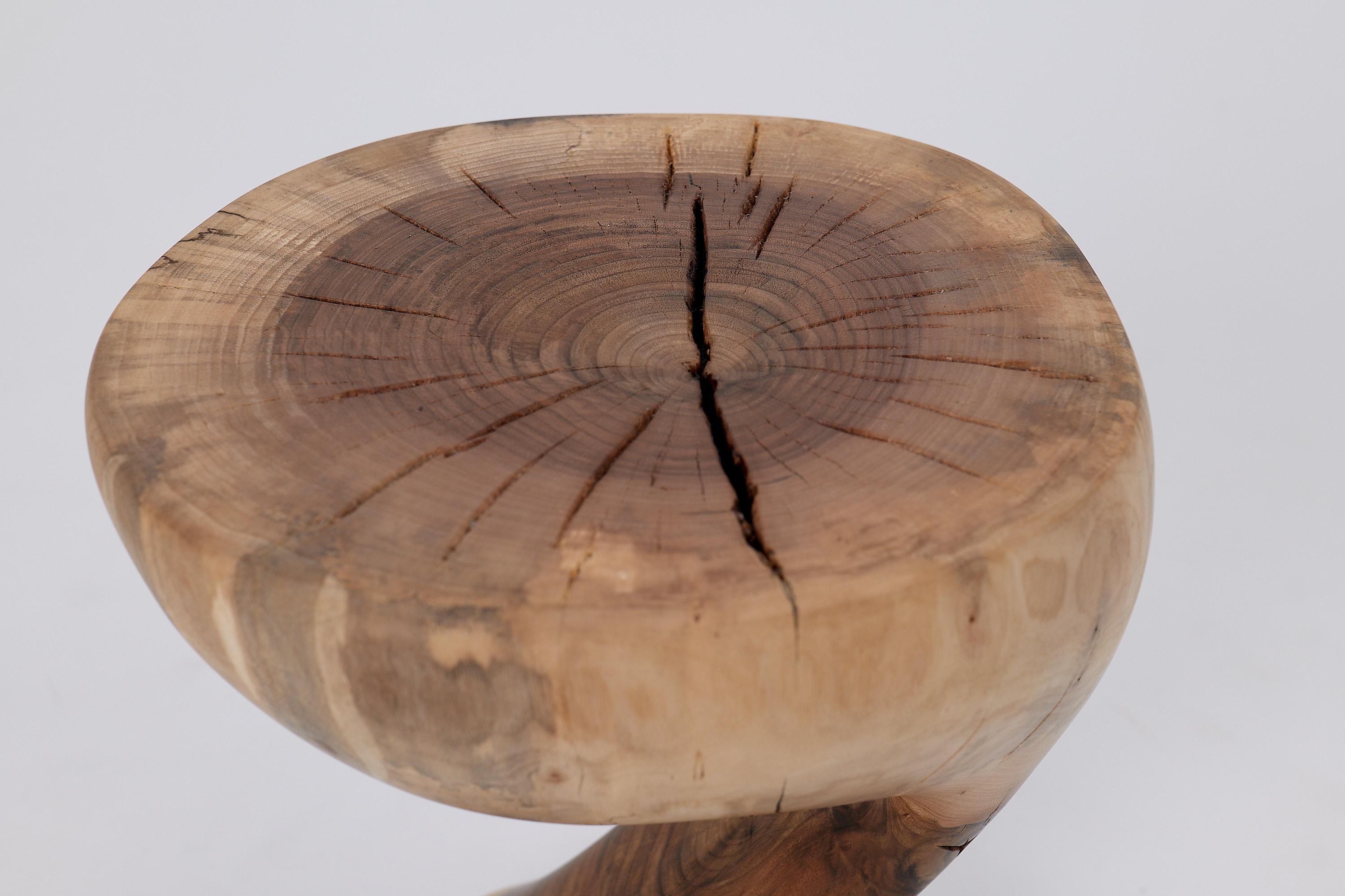 Logniture, Walnut Solid Wood Sculptural Side Table, Original Contemporary Design For Sale 7