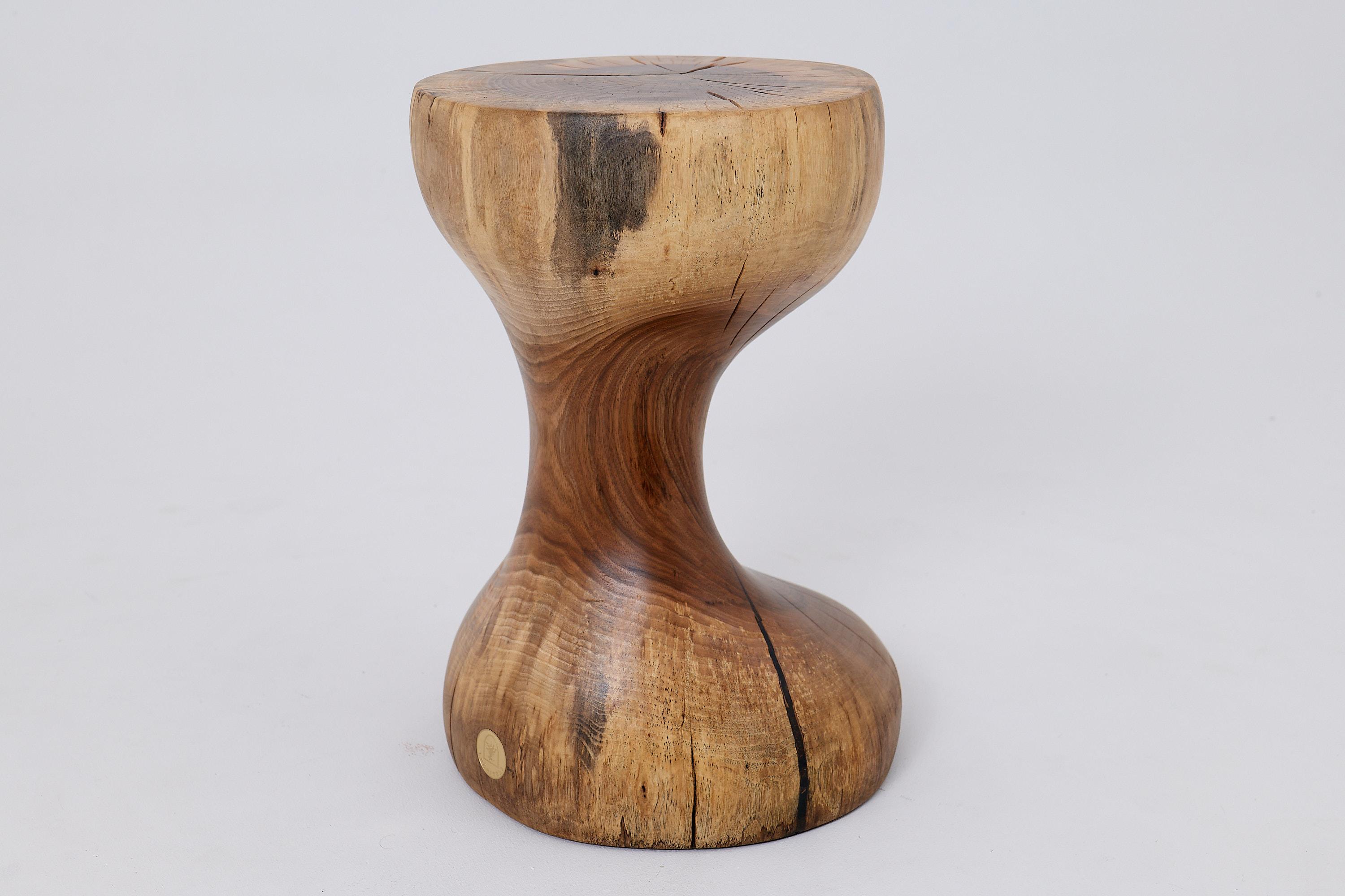 Logniture, Walnut Solid Wood Sculptural Side Table, Original Contemporary Design For Sale 7