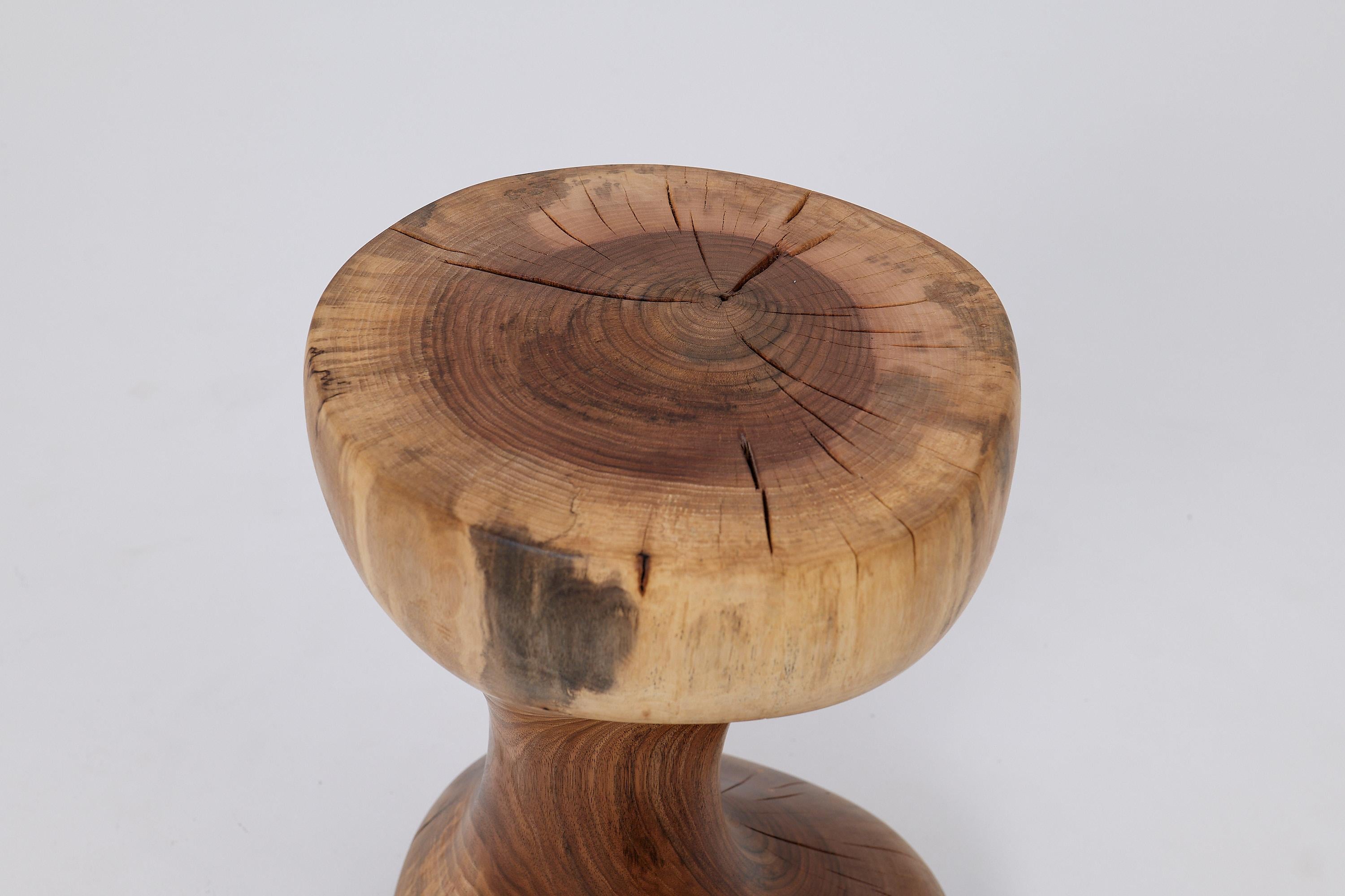 Logniture, Walnut Solid Wood Sculptural Side Table, Original Contemporary Design For Sale 9