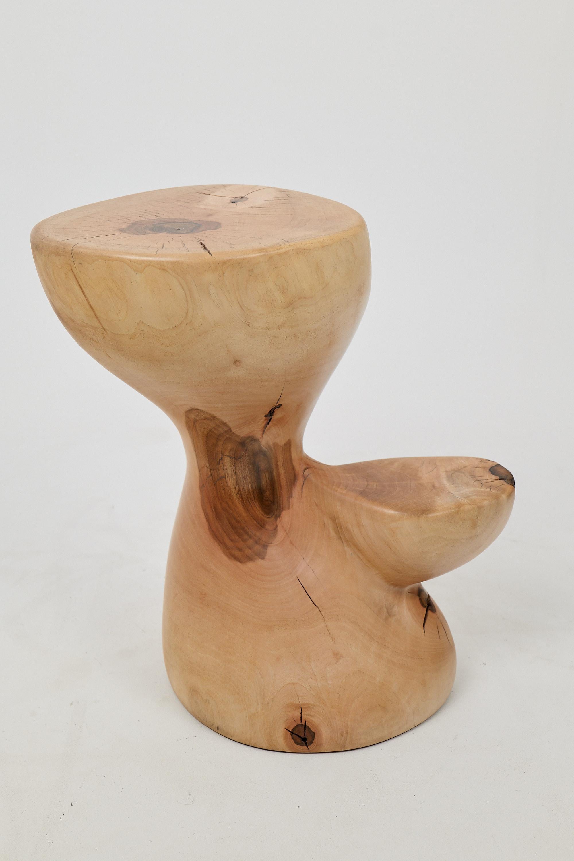 Escultura funcional única de madera tallada con motosierra, utilizable como mesa auxiliar. Tallado a partir de una sola pieza de madera y protegido con aceites de la más alta calidad, lo que garantiza su durabilidad durante generaciones. Natural,