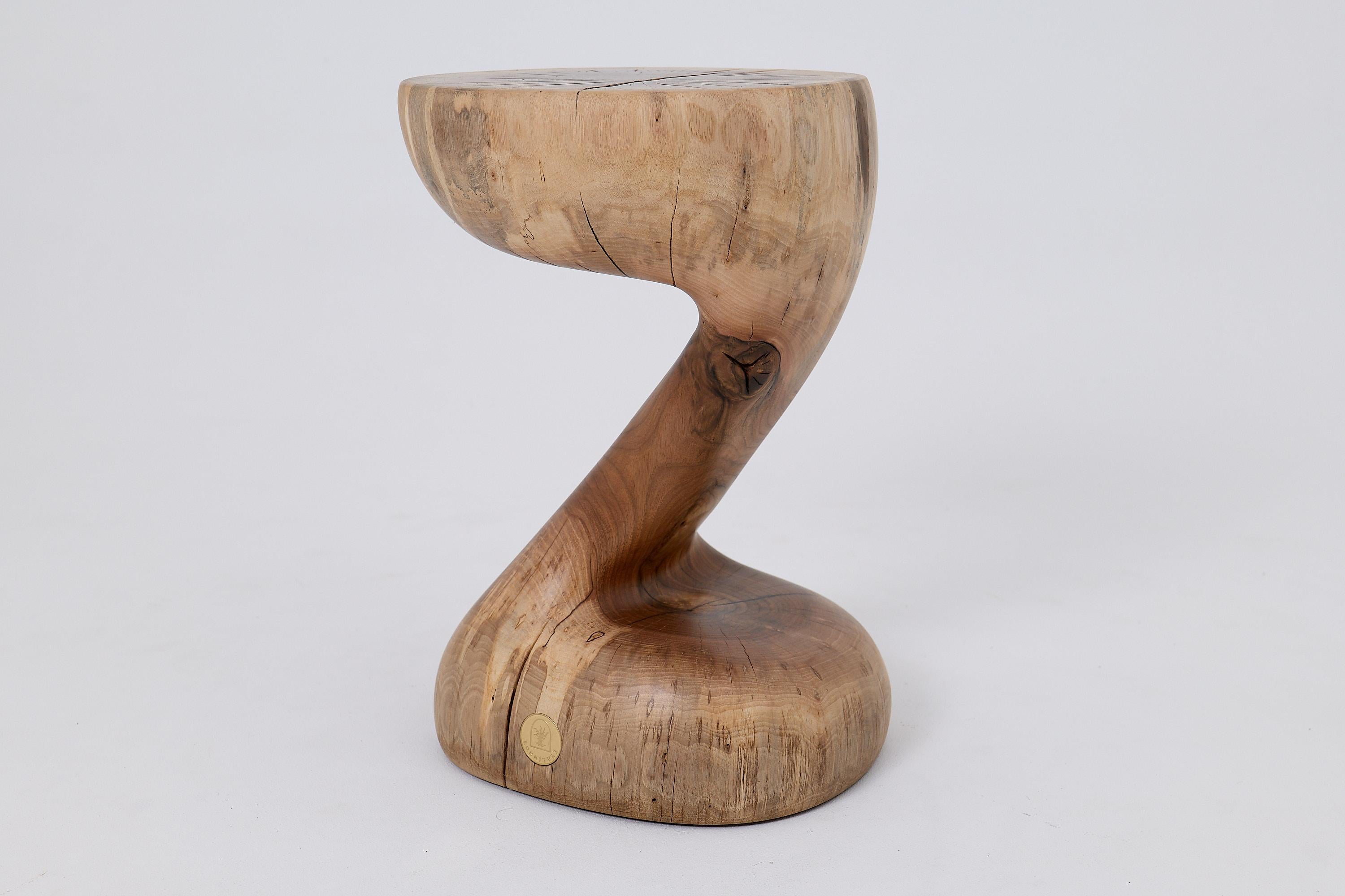 Organic Modern Logniture, Walnut Solid Wood Sculptural Side Table, Original Contemporary Design For Sale
