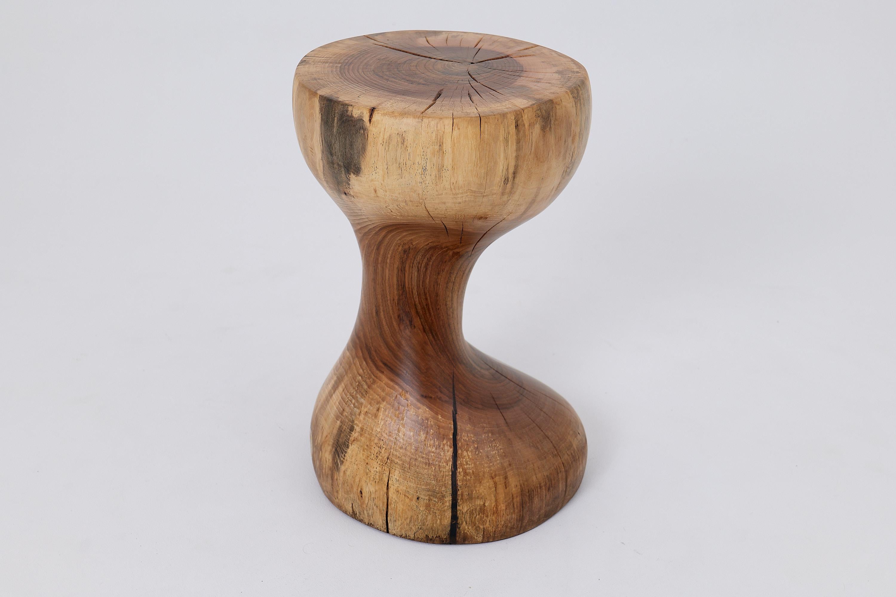 Organic Modern Logniture, Walnut Solid Wood Sculptural Side Table, Original Contemporary Design For Sale