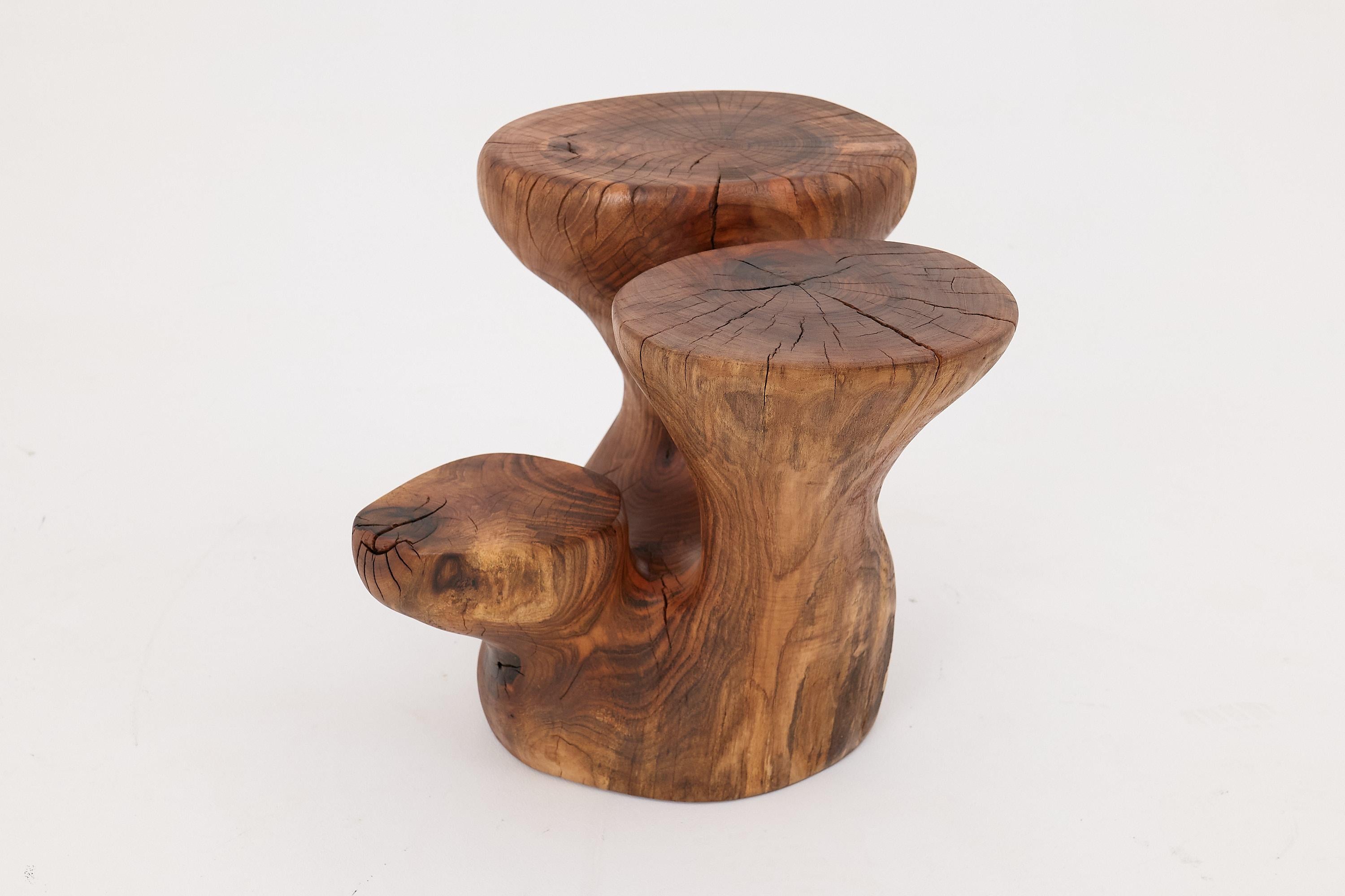 Sculpté Logniture, table d'appoint sculpturale en bois massif de noyer, design contemporain original en vente