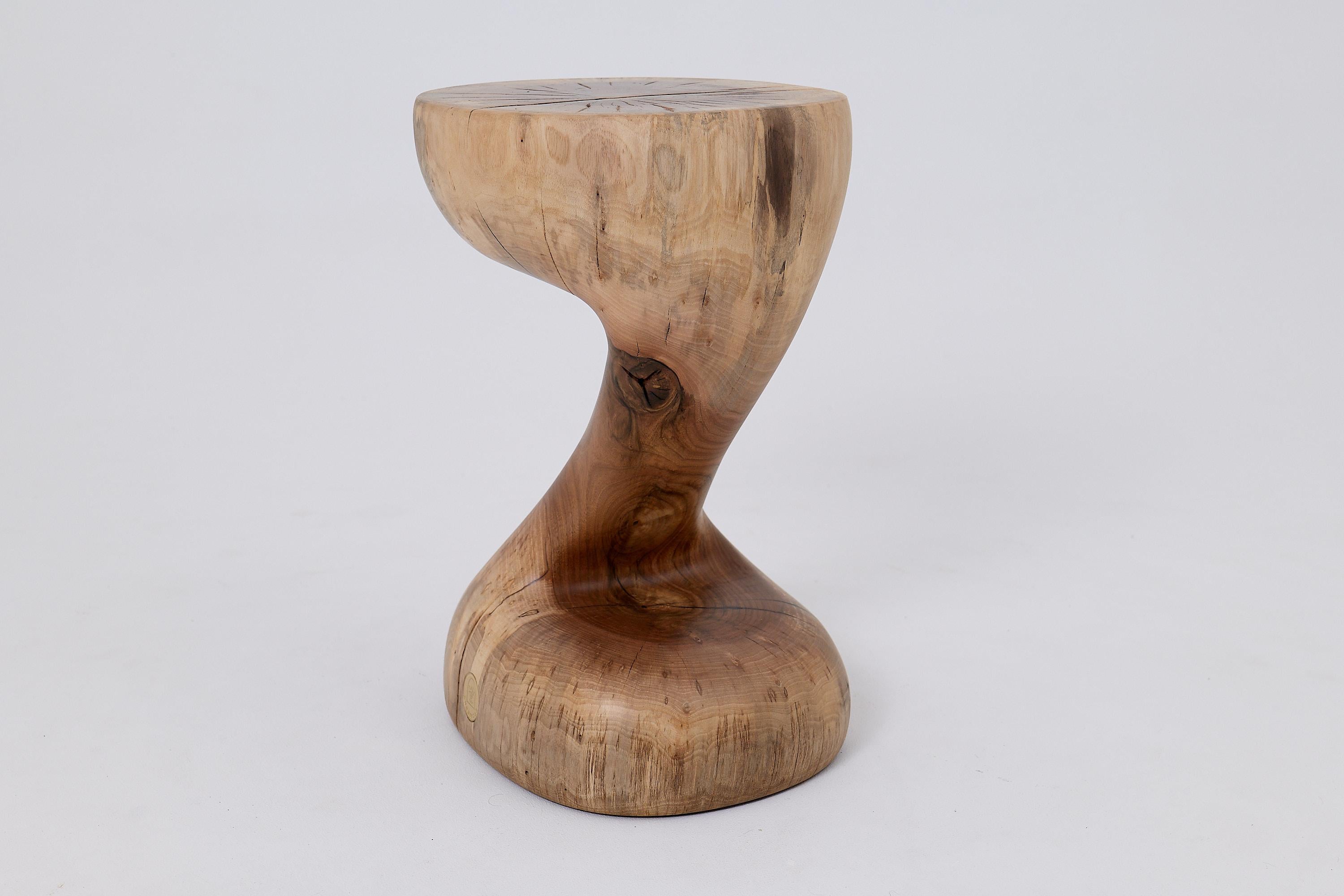 Carved Logniture, Walnut Solid Wood Sculptural Side Table, Original Contemporary Design For Sale