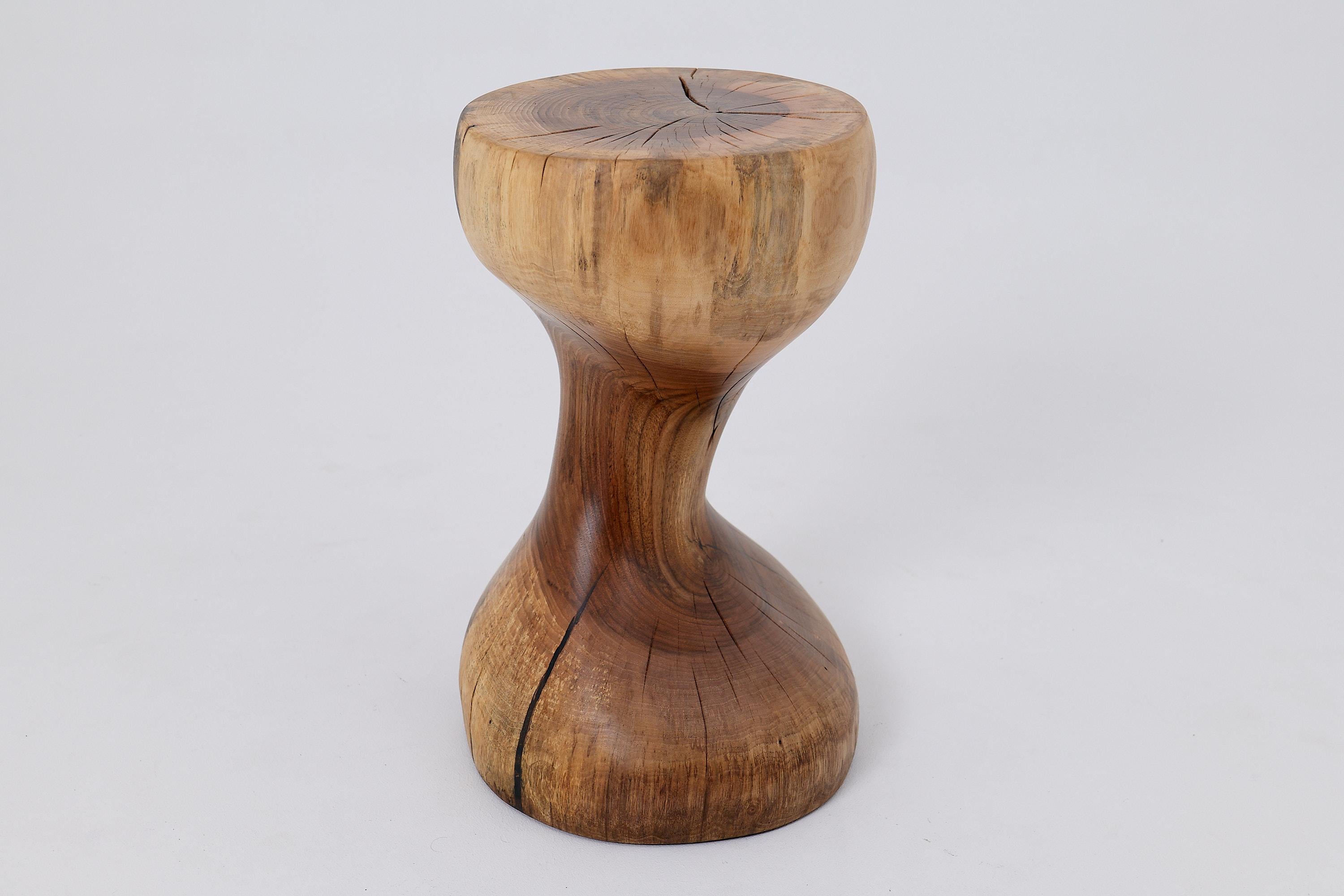 Carved Logniture, Walnut Solid Wood Sculptural Side Table, Original Contemporary Design For Sale